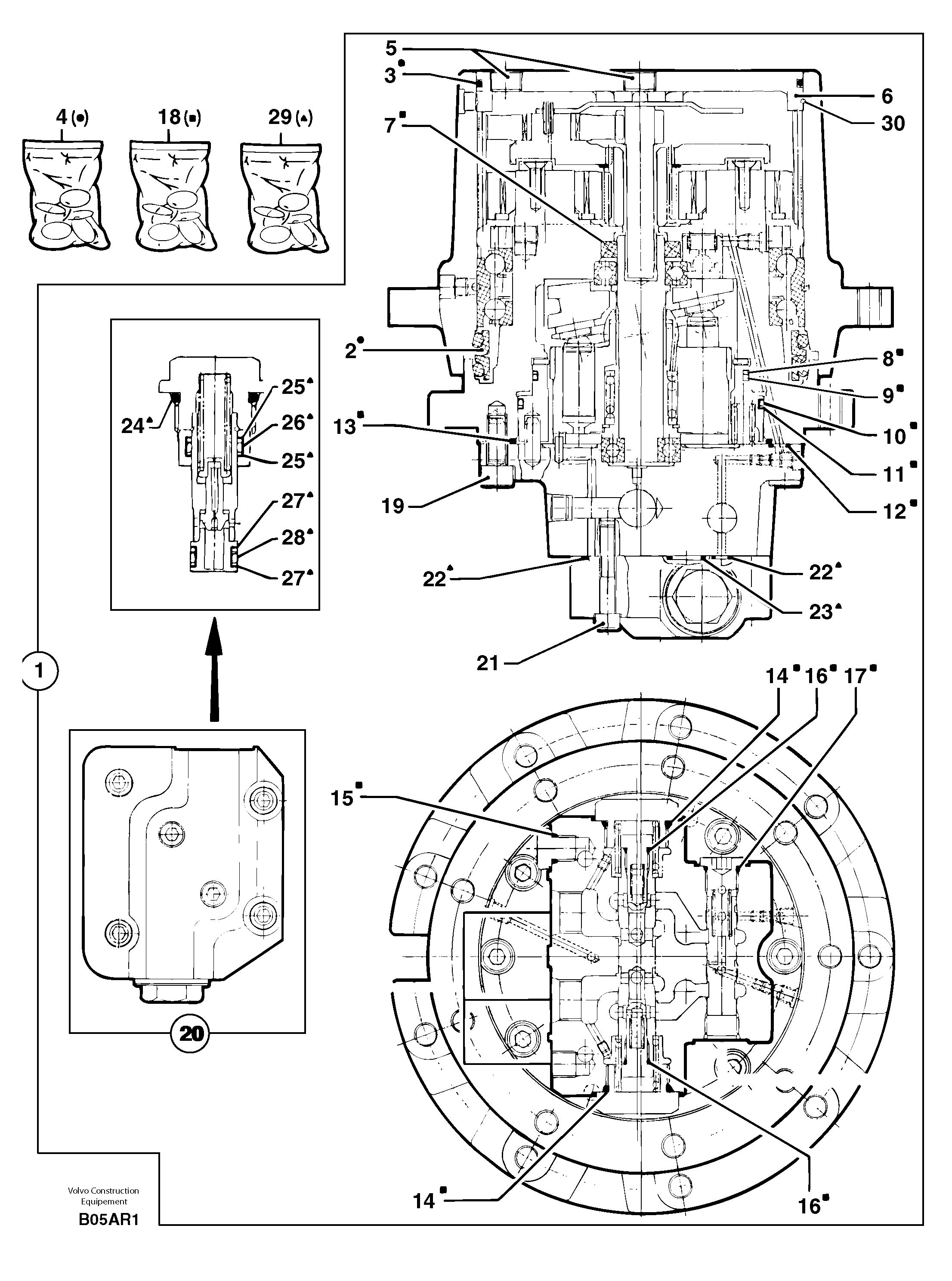 Схема запчастей Volvo EC50 - 9761 Travelling gear motor assy EC50 TYPE 247