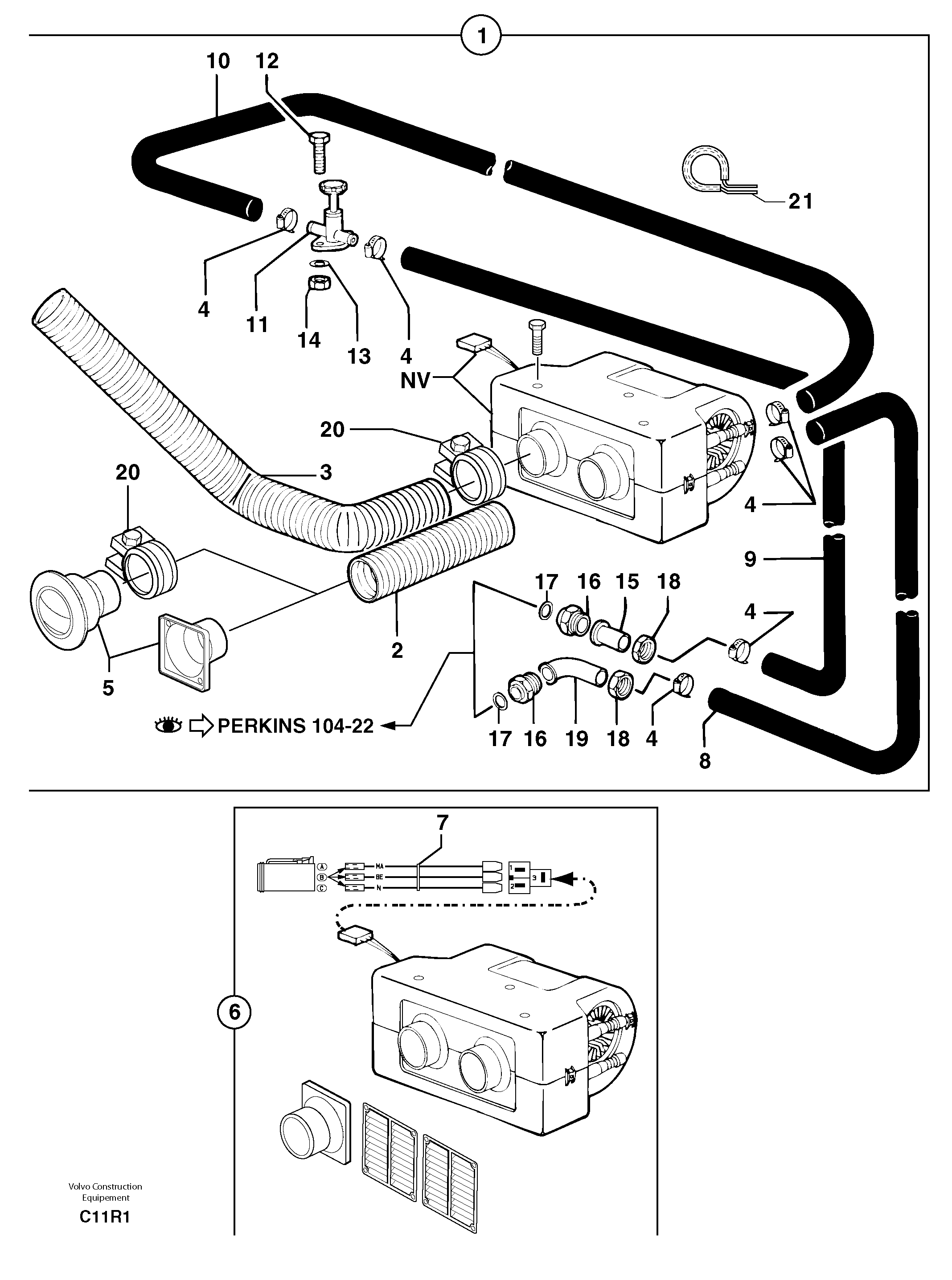 Схема запчастей Volvo EC50 - 105128 Cab heating EC50 TYPE 247