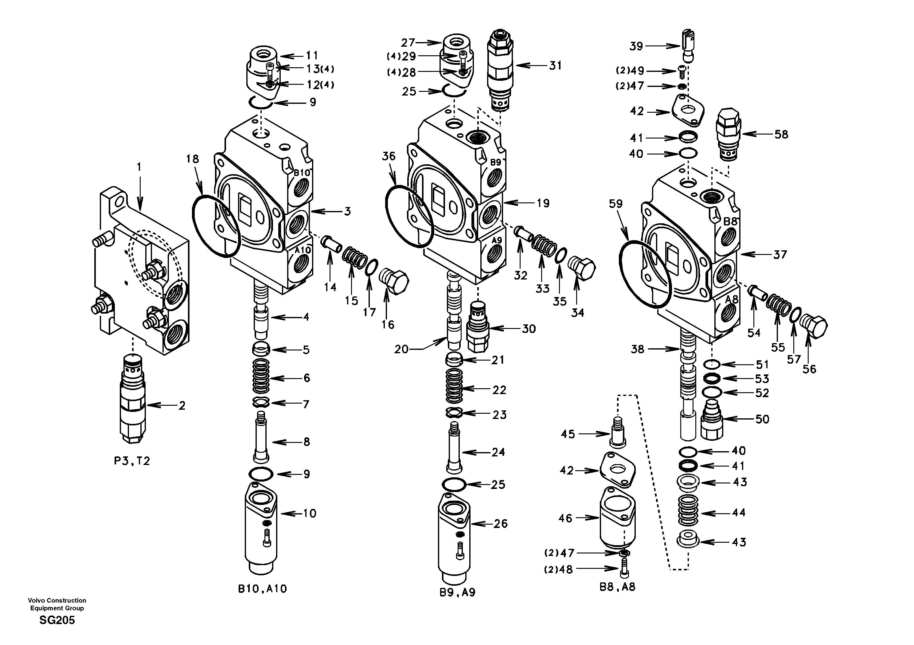 Схема запчастей Volvo EC55 - 69910 Main control valve, inlet and boom and boom swing EC55 SER NO 3001 -