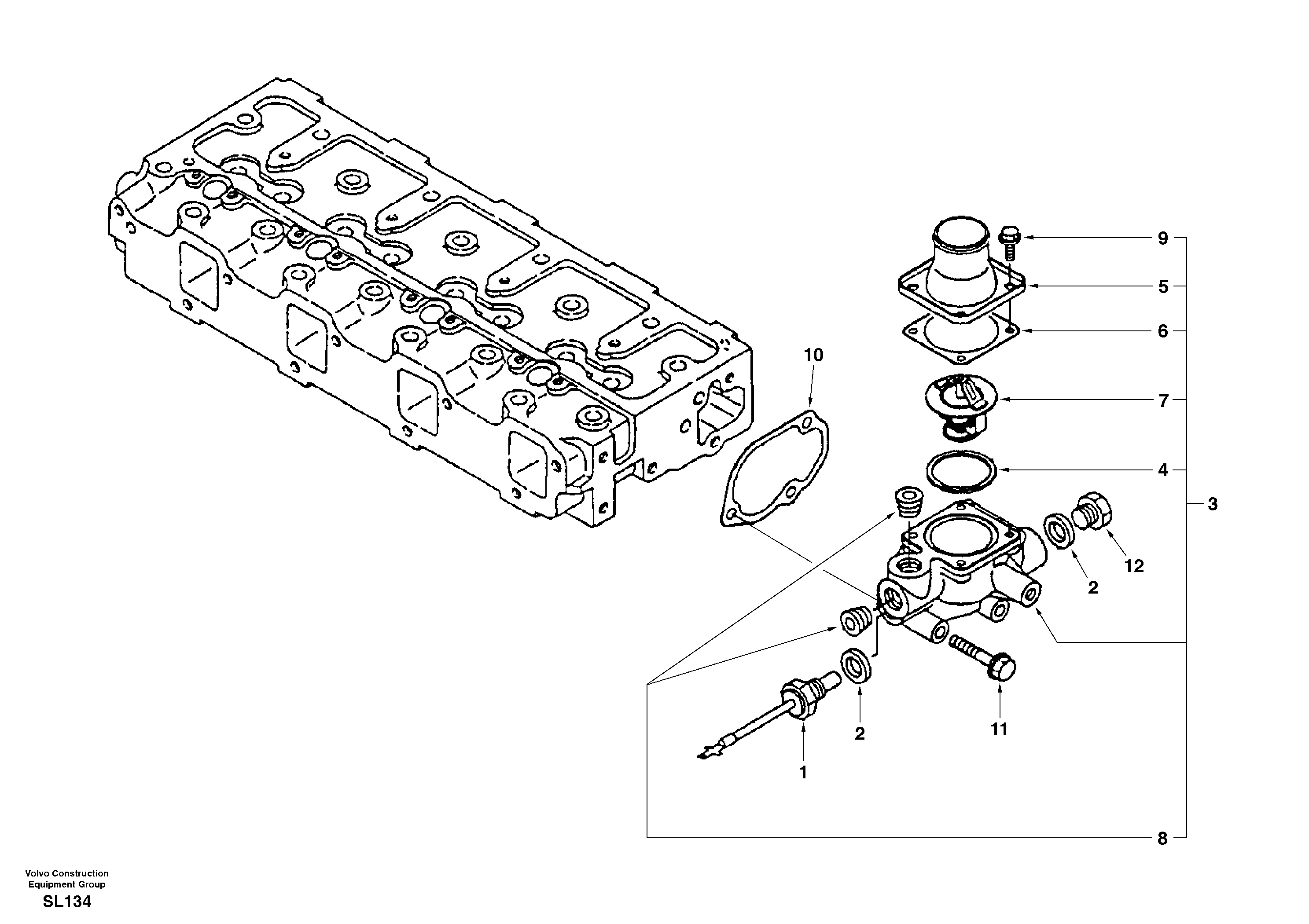 Схема запчастей Volvo EC55 - 38102 Thermostat housing EC55 SER NO 5001-