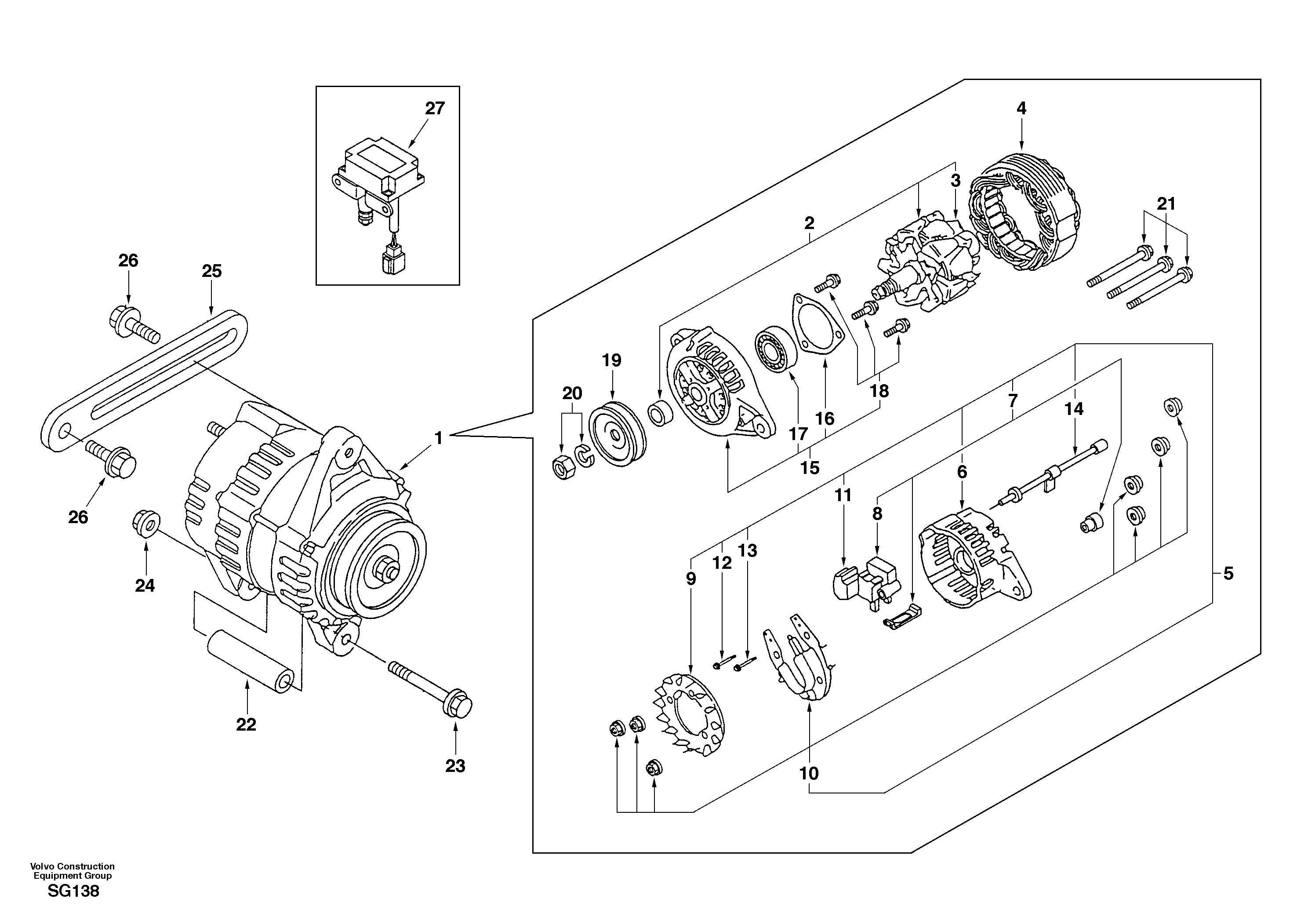 Схема запчастей Volvo EC55 - 60304 Alternator with assembling details EC55 SER NO 5001-