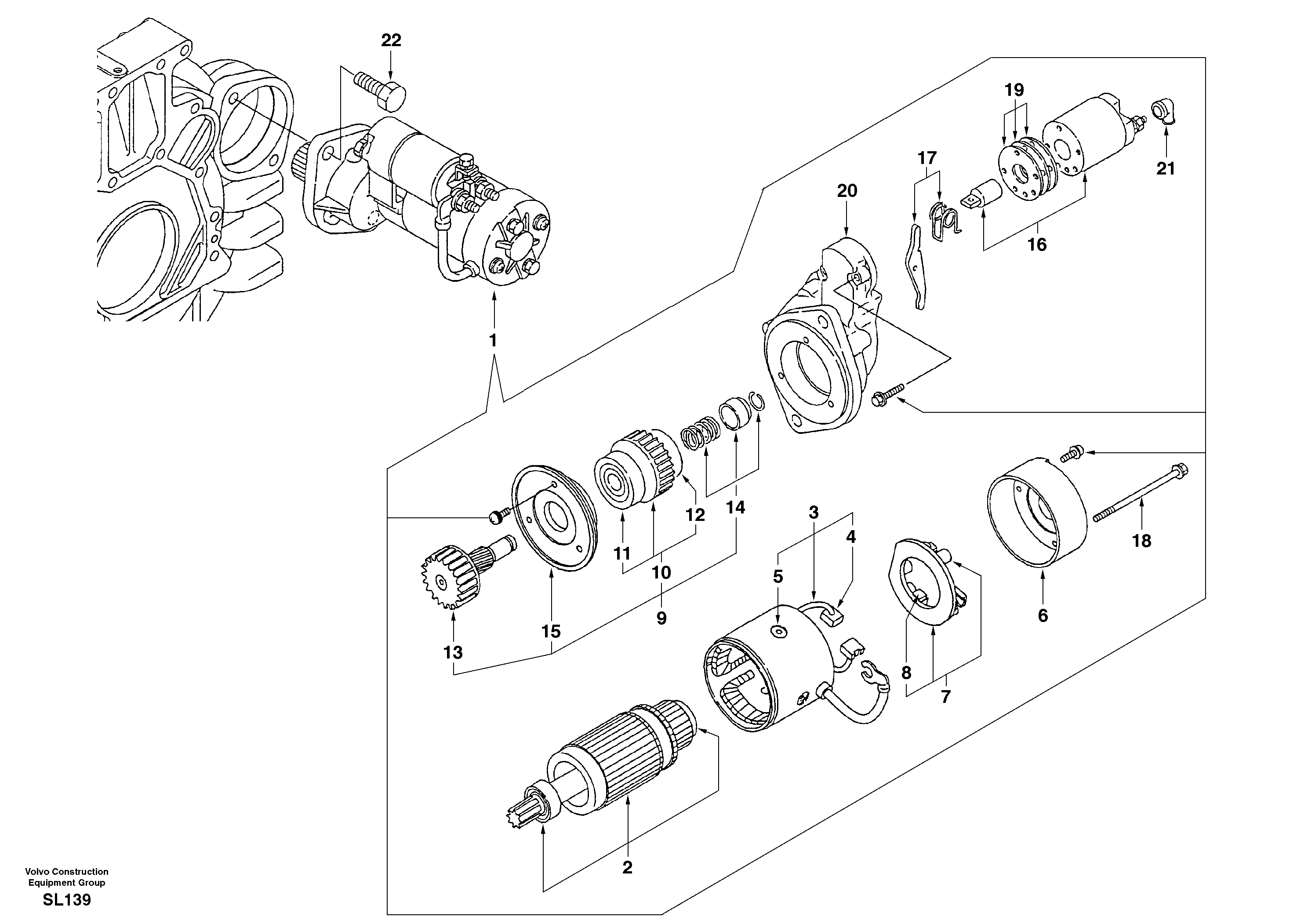 Схема запчастей Volvo EC55 - 36199 Starter motor, mounting EC55 SER NO 5001-