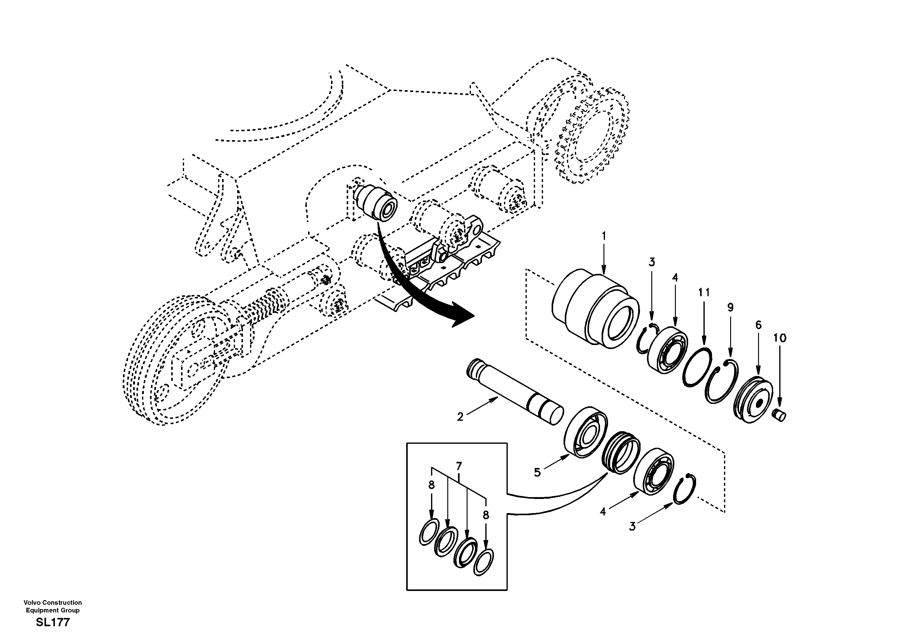 Схема запчастей Volvo EC55 - 36263 Top roller EC55 SER NO 5001-