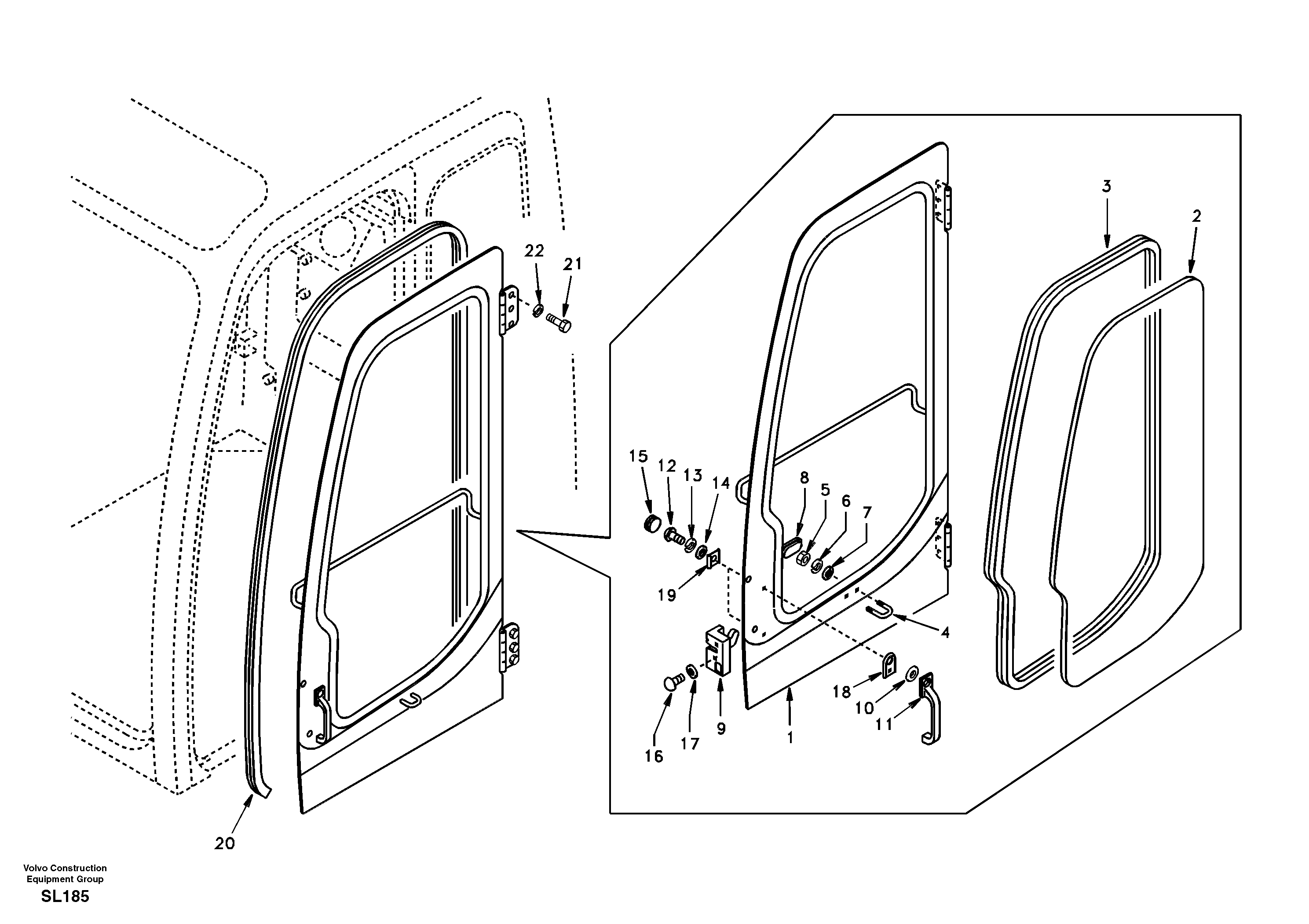 Схема запчастей Volvo EC55 - 89166 Door, operators cab EC55 SER NO 5001-