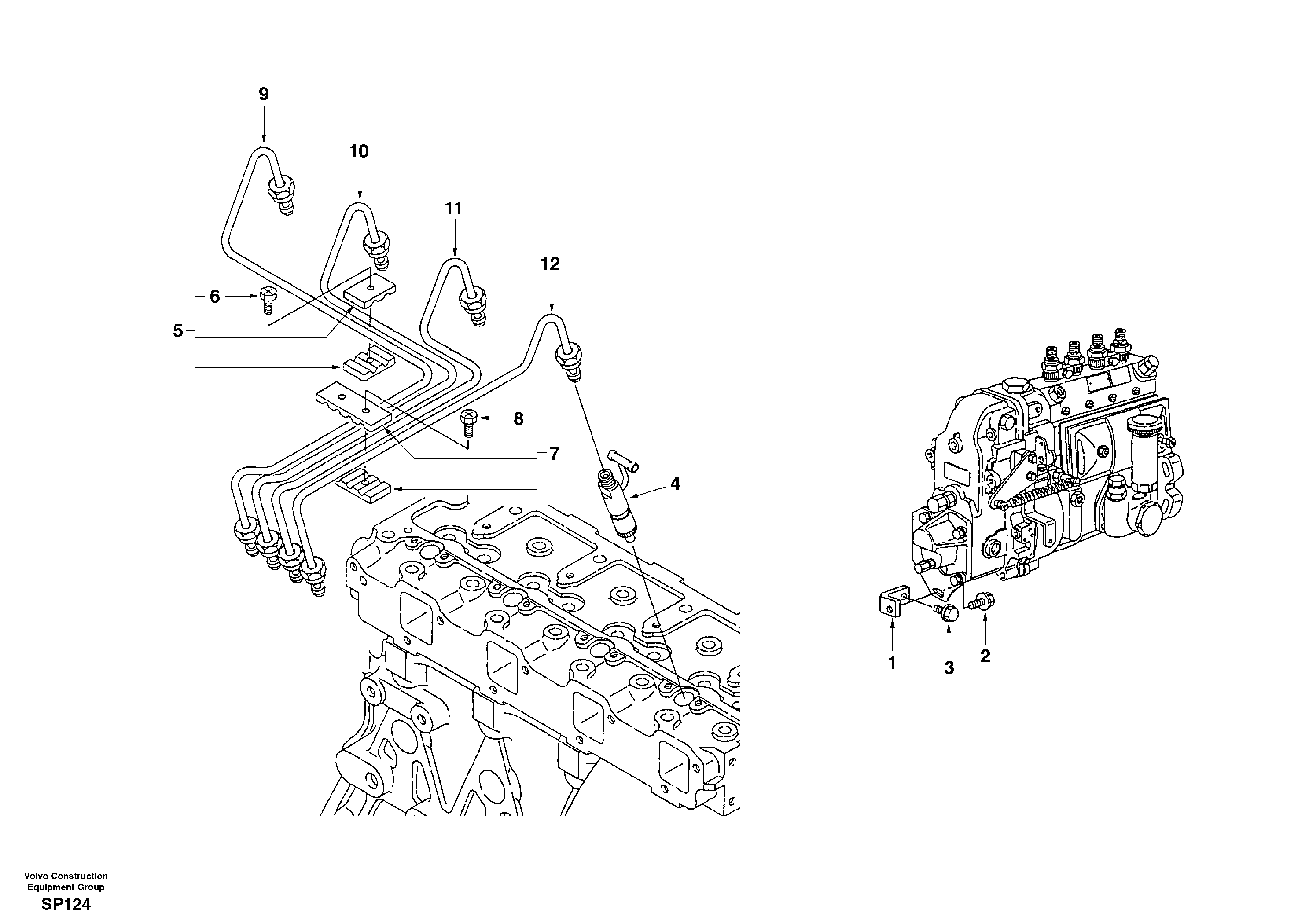 Схема запчастей Volvo EC55 - 1228 Fuel pipes-injector EC55 SER NO 20001-