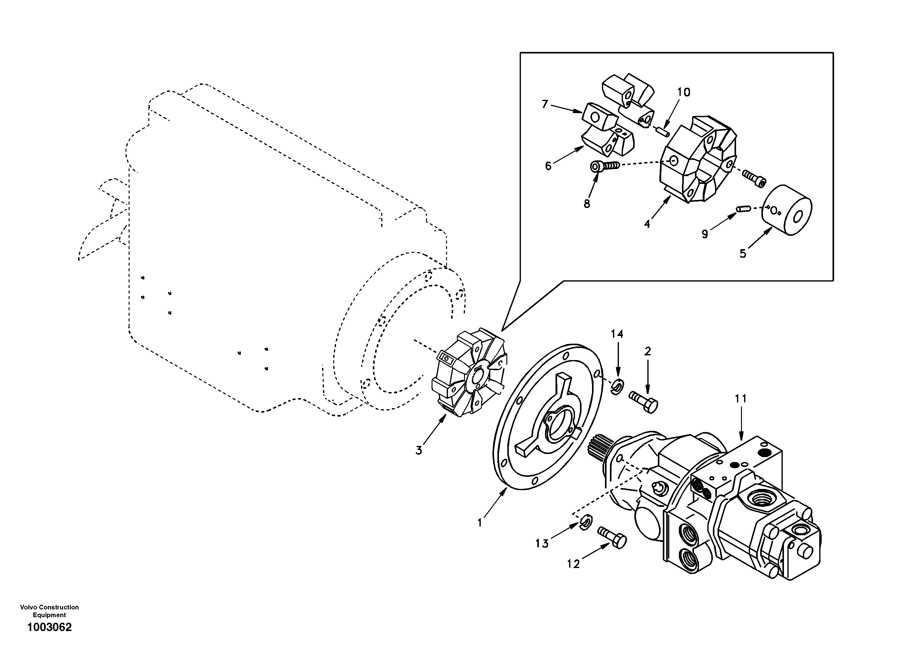 Схема запчастей Volvo EC55 - 83484 Pump gearbox with assembling parts EC55 SER NO 20001-