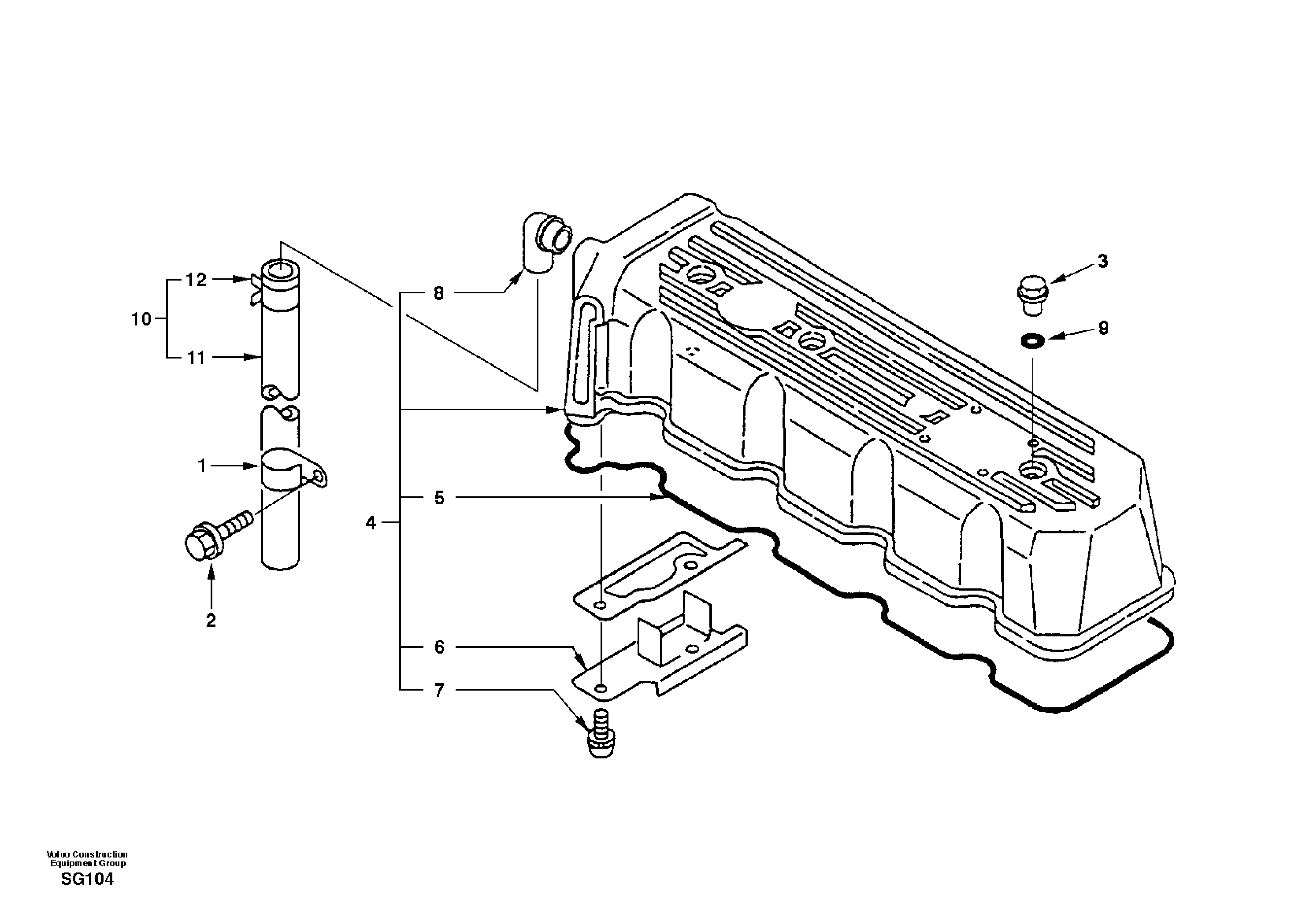 Схема запчастей Volvo EC55 - 60287 Крышка клапанная (головки цилиндров) EC55 SER NO 3001 -