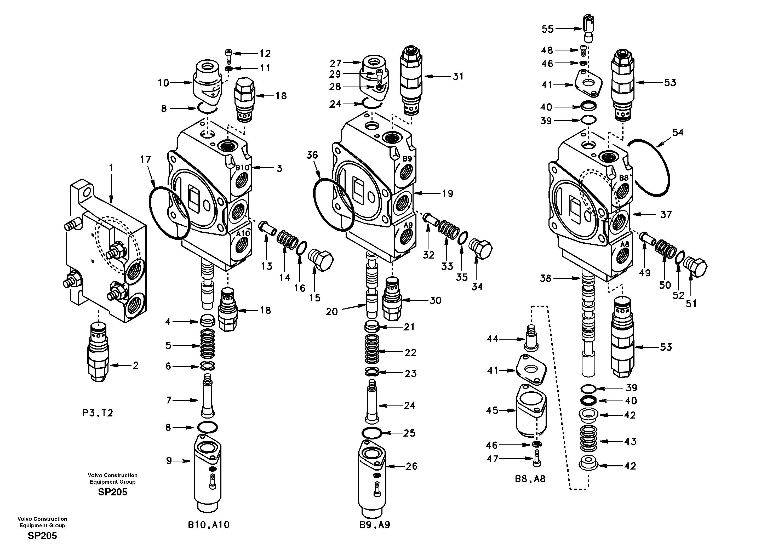 Схема запчастей Volvo EC55 - 68883 Main control valve, inlet and boom and boom swing EC55 SER NO 20001-