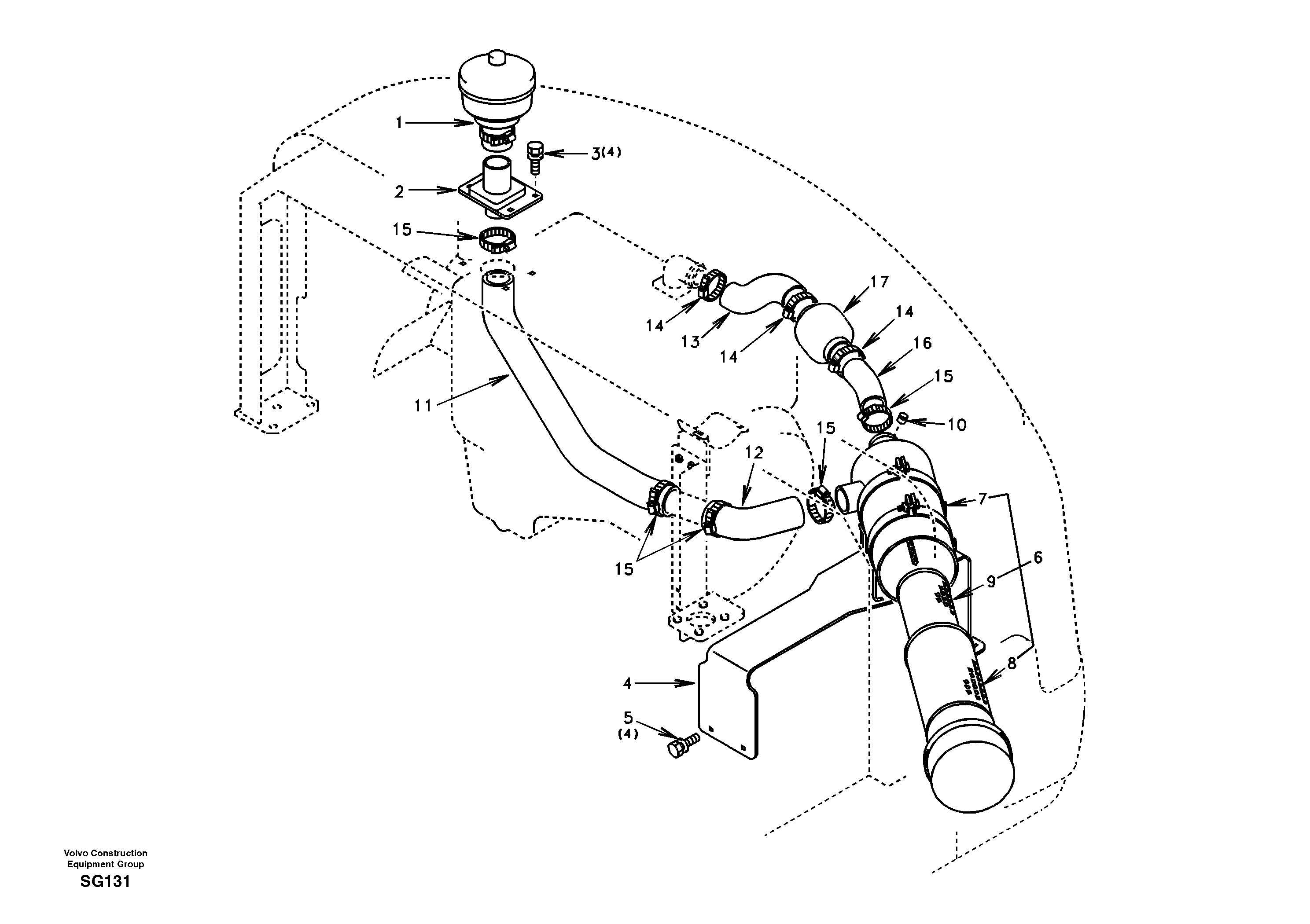 Схема запчастей Volvo EC55 - 34575 Inlet system, pre-cleaner EC55 SER NO 3001 -