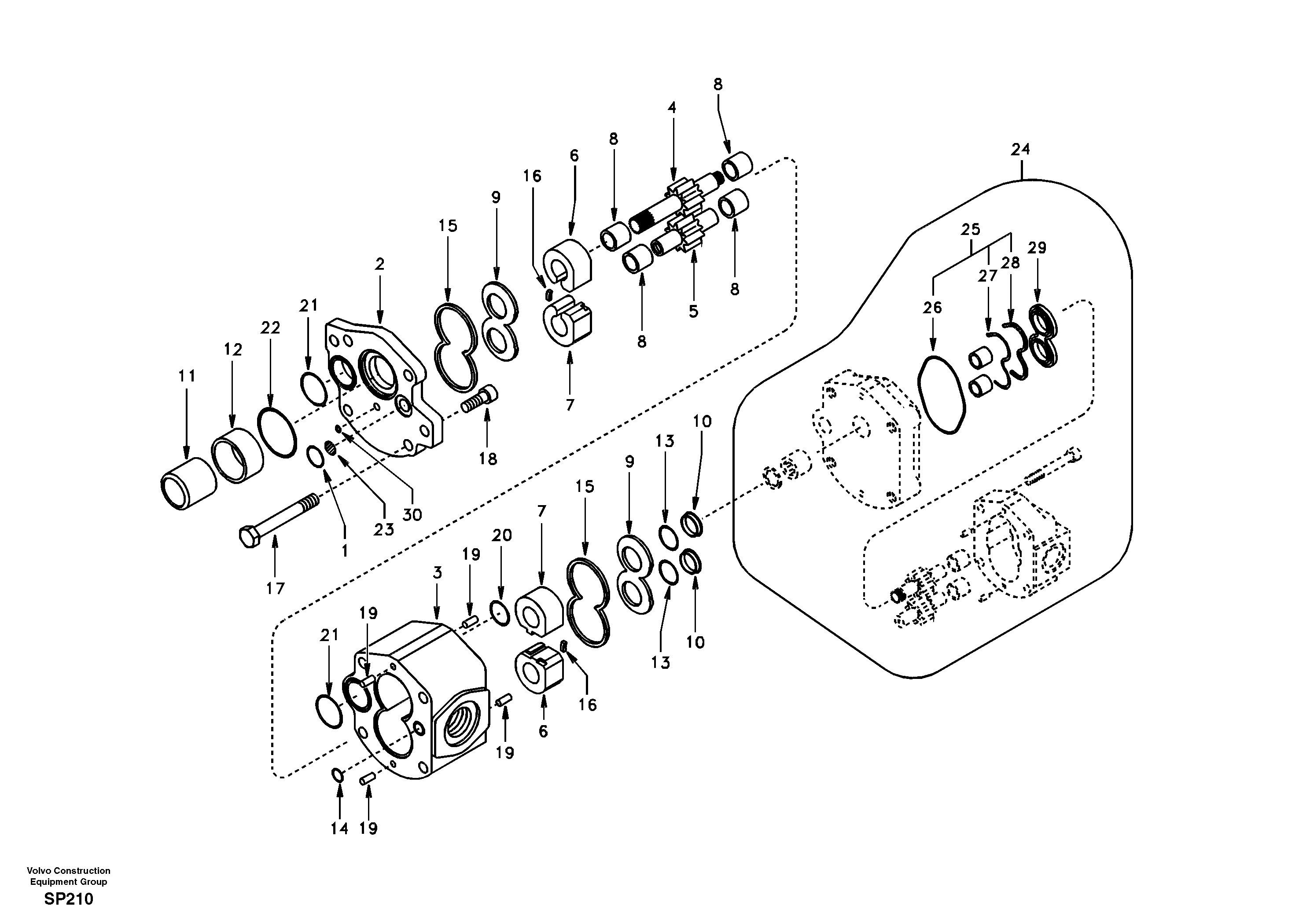 Схема запчастей Volvo EC55 - 95107 Гидронасос (шестеренчатый) EC55 SER NO 20001-