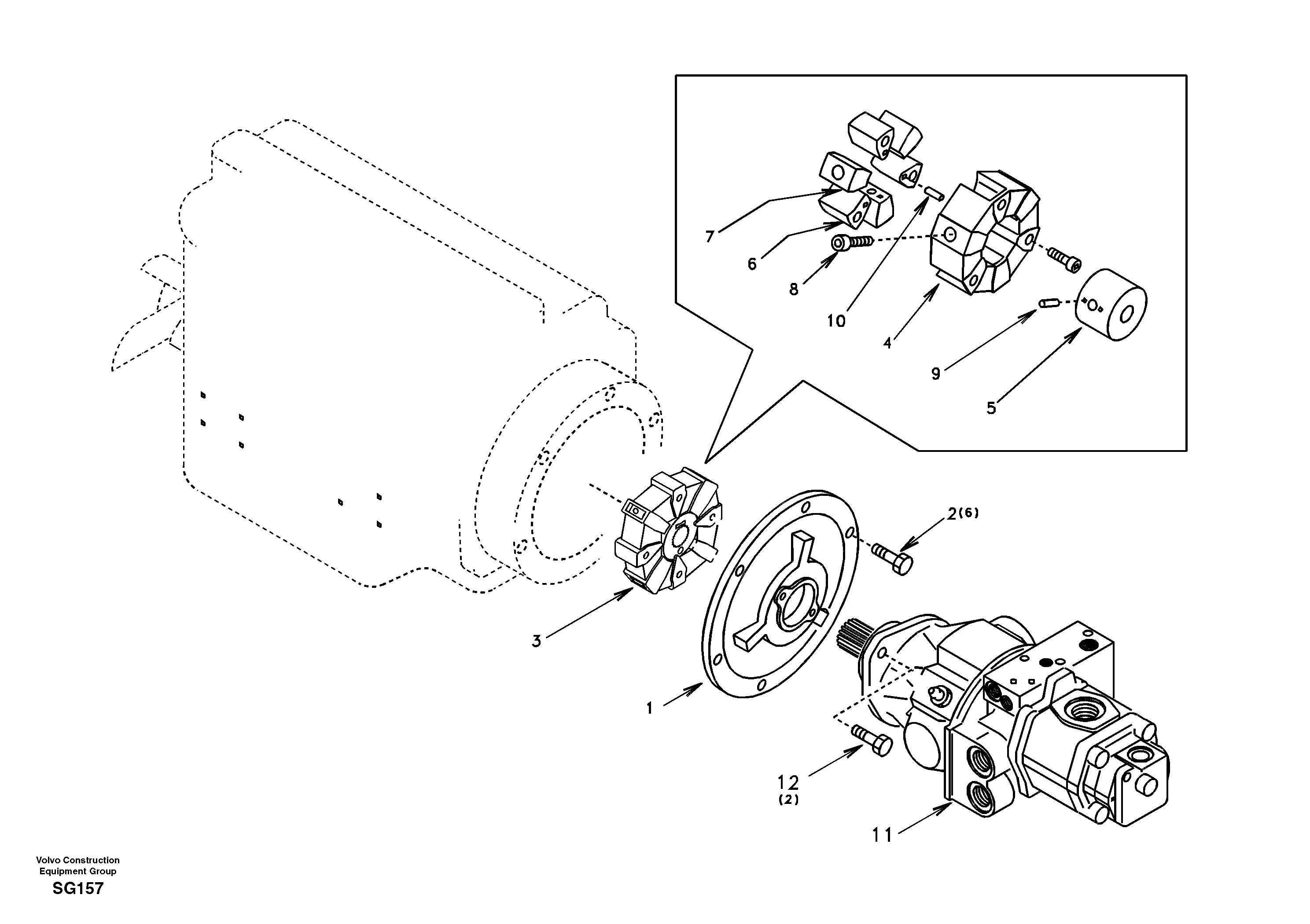 Схема запчастей Volvo EC55 - 89724 Pump gearbox with assembling parts EC55 SER NO 3001 -