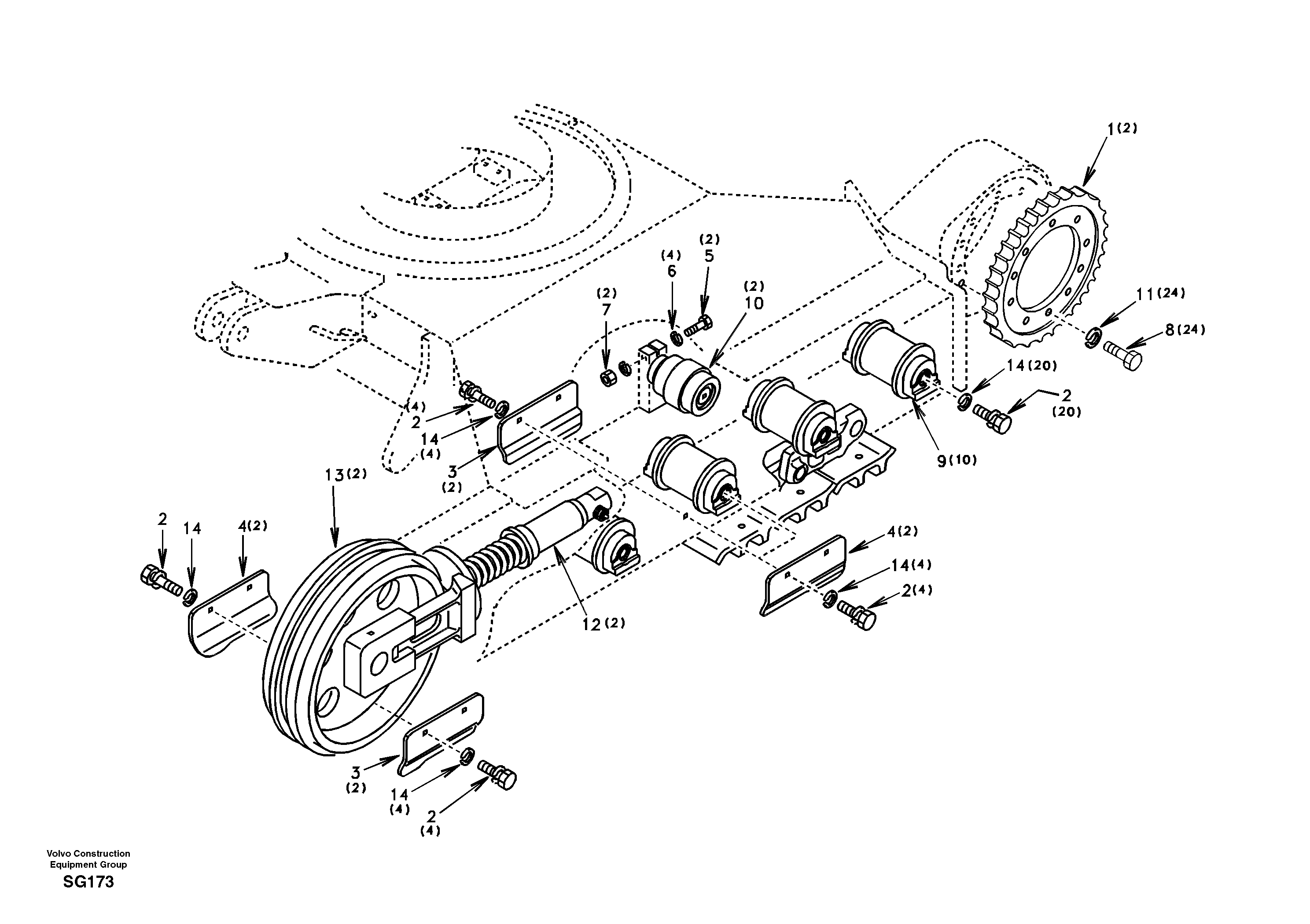 Схема запчастей Volvo EC55 - 8381 Undercarriage, components and track guards EC55 SER NO 3001 -