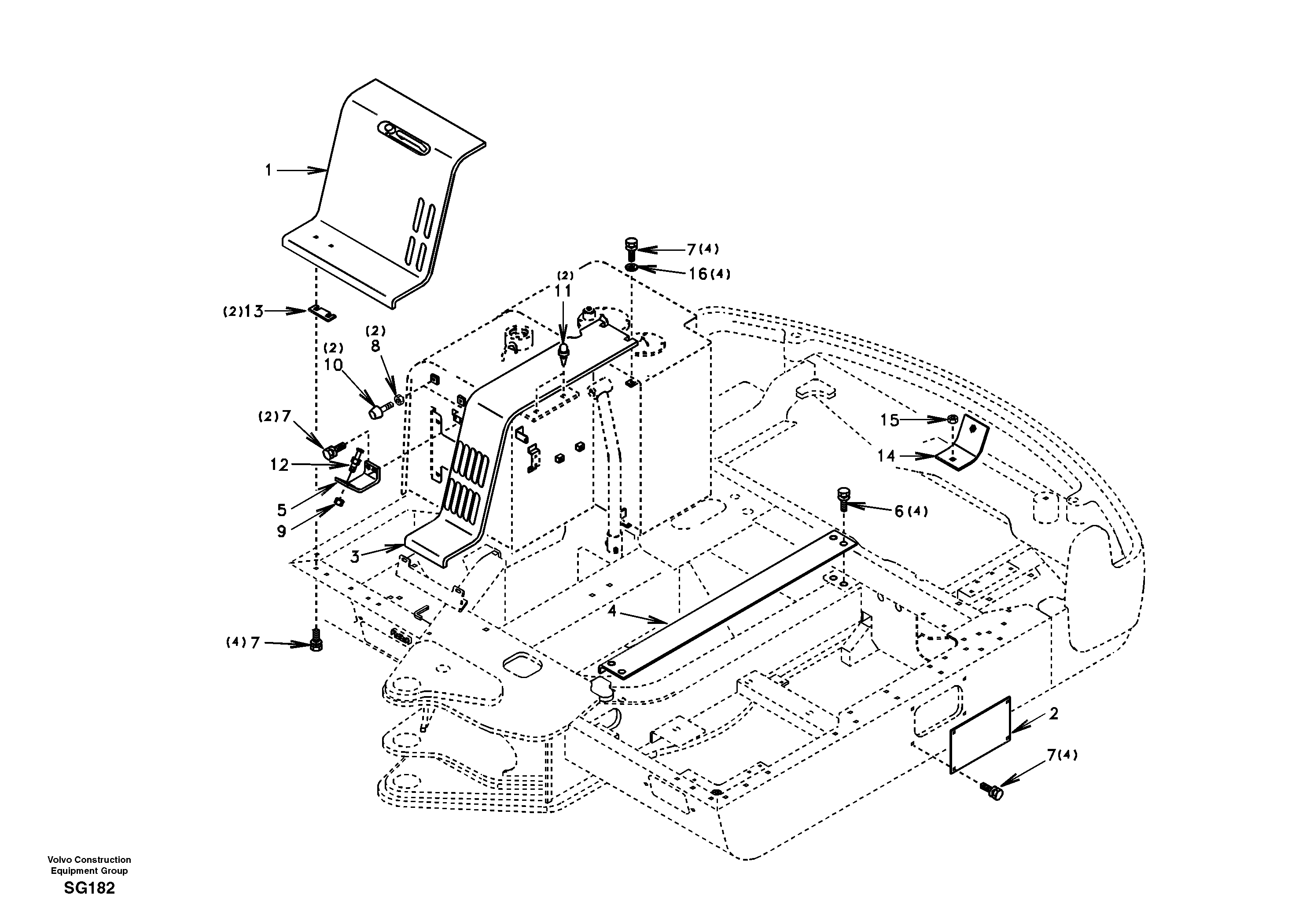 Схема запчастей Volvo EC55 - 74584 Cowl frame, cover and hood EC55 SER NO 3001 -