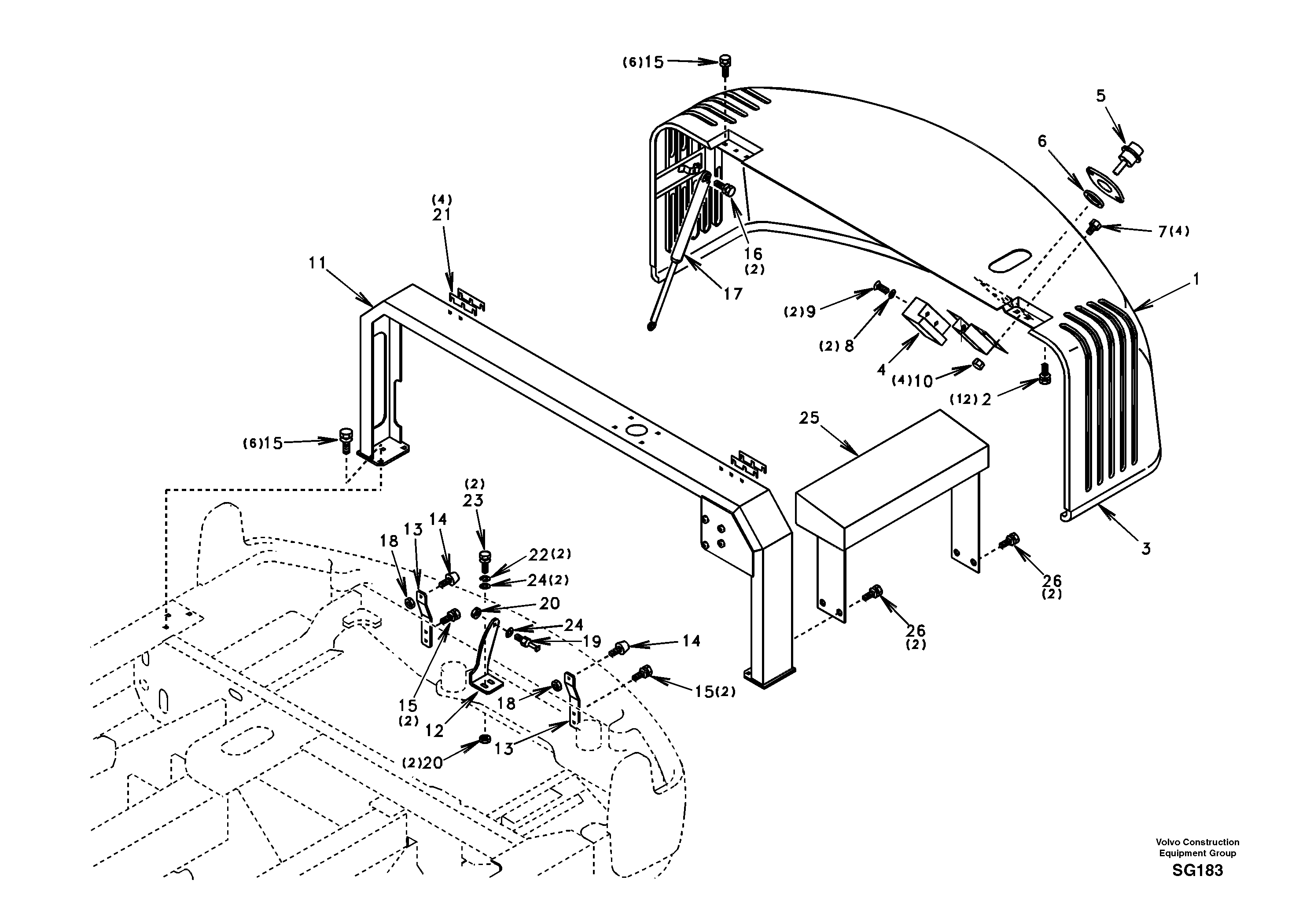 Схема запчастей Volvo EC55 - 8385 Cowl frame, cover and hood EC55 SER NO 3001 -