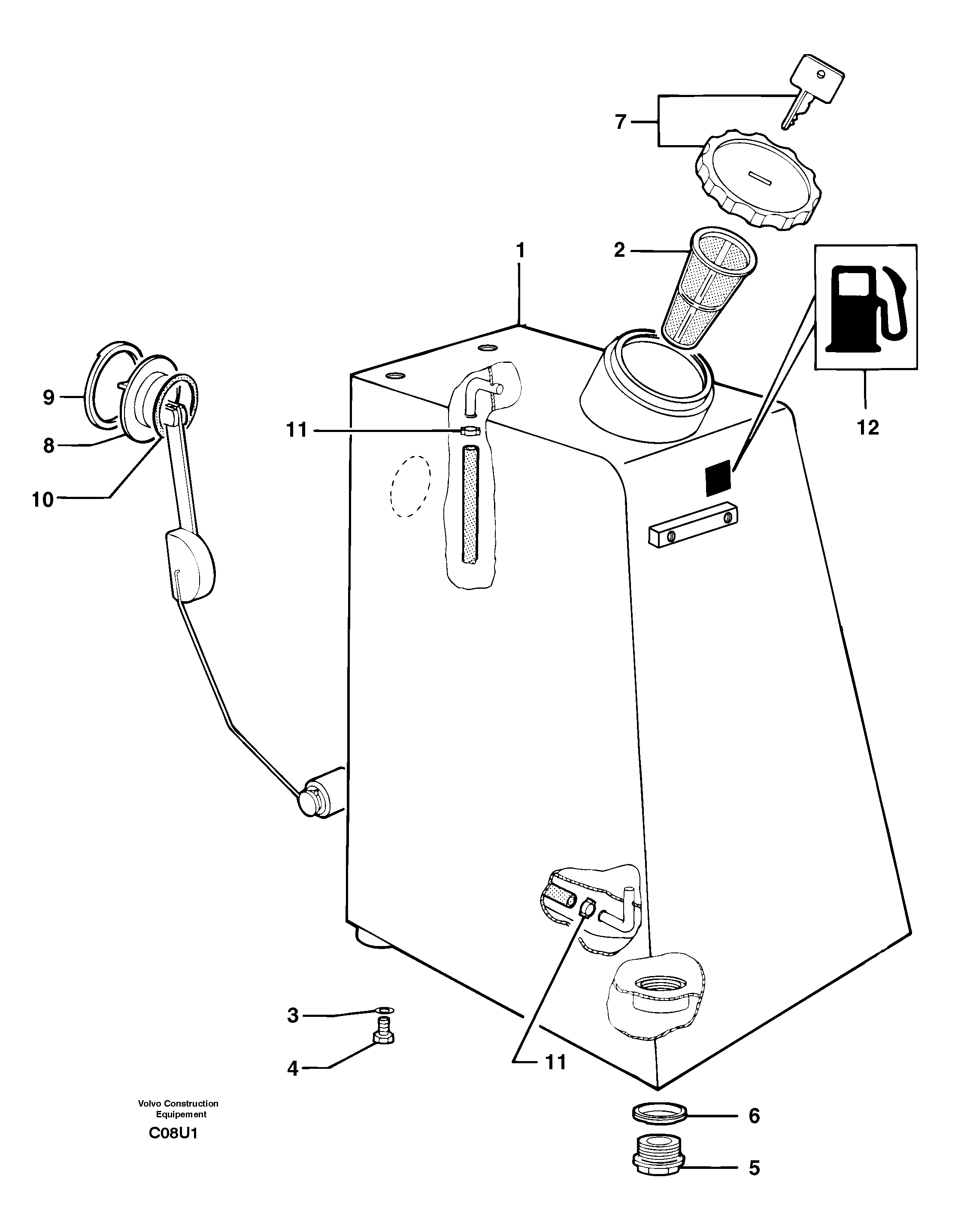 Схема запчастей Volvo EC70 - 86 Gas-oil tank EC70 TYPE 233