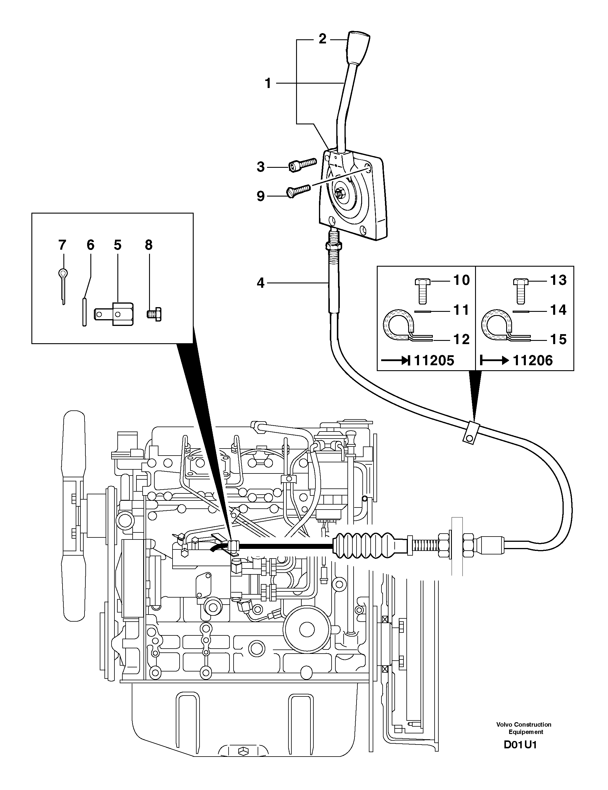 Схема запчастей Volvo EC70 - 105 Engine acceleration control EC70 TYPE 233