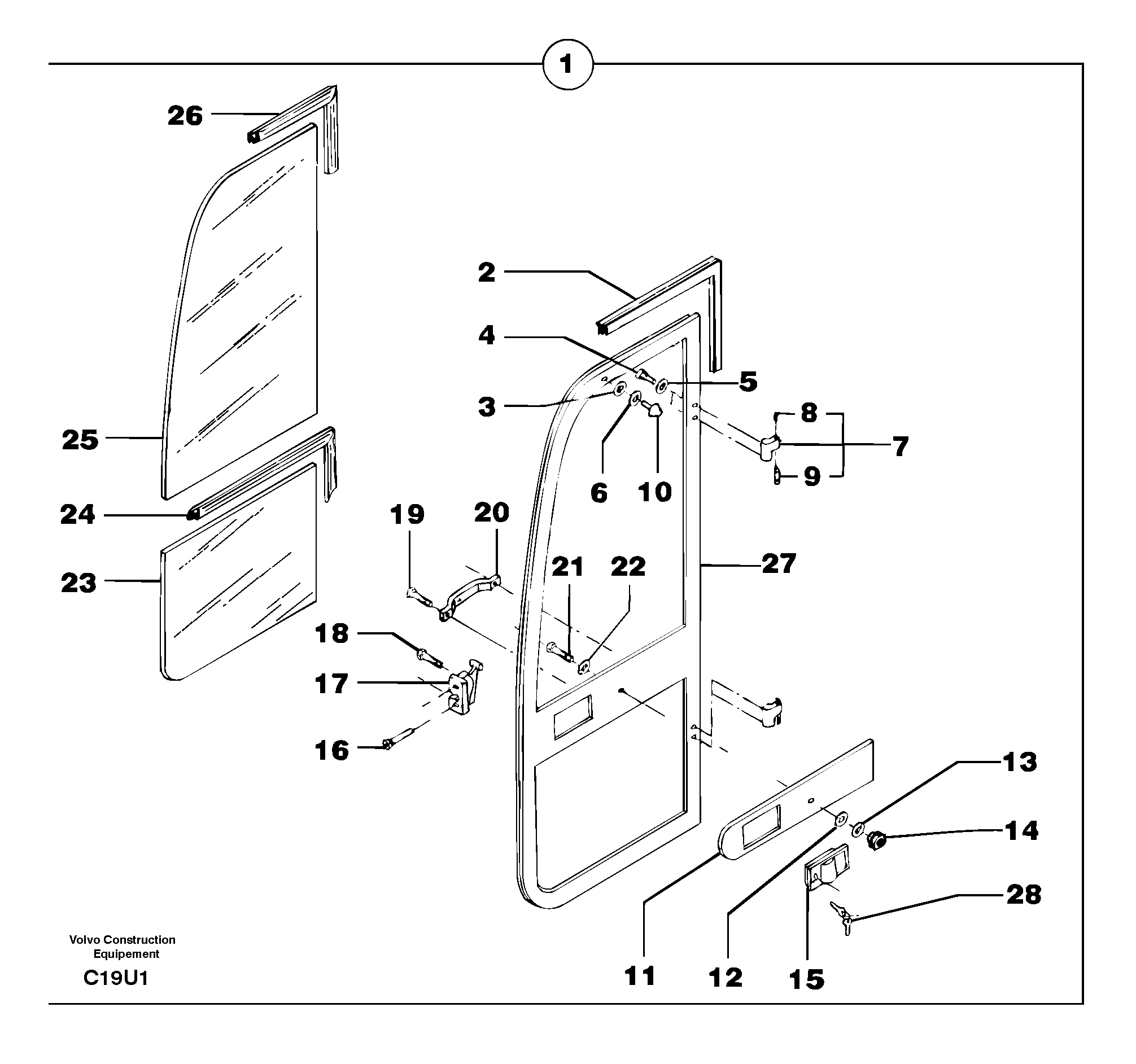 Схема запчастей Volvo EC70 - 3308 Cab : door EC70VV TYPE 233