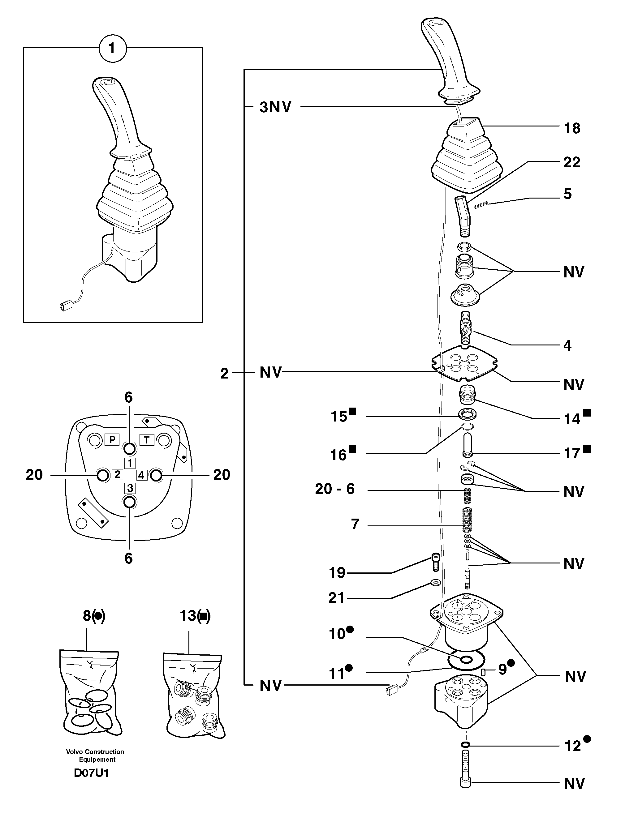 Схема запчастей Volvo EC70 - 2640 Control lever : dipper arm / slewing ( left ) EC70 TYPE 233