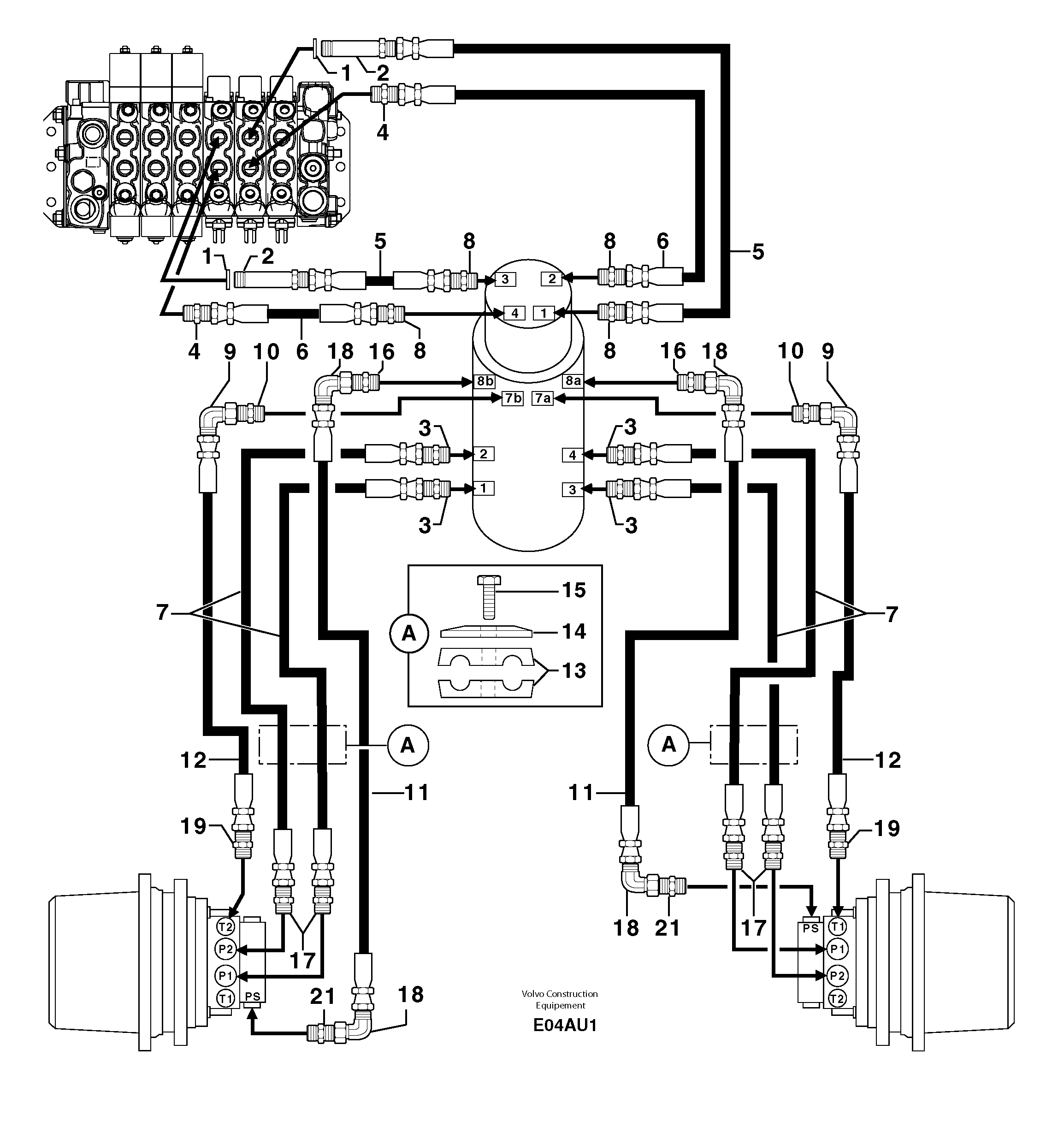 Схема запчастей Volvo EC70 - 101499 Hydr. circuit. ( travelling ) EC70 TYPE 233