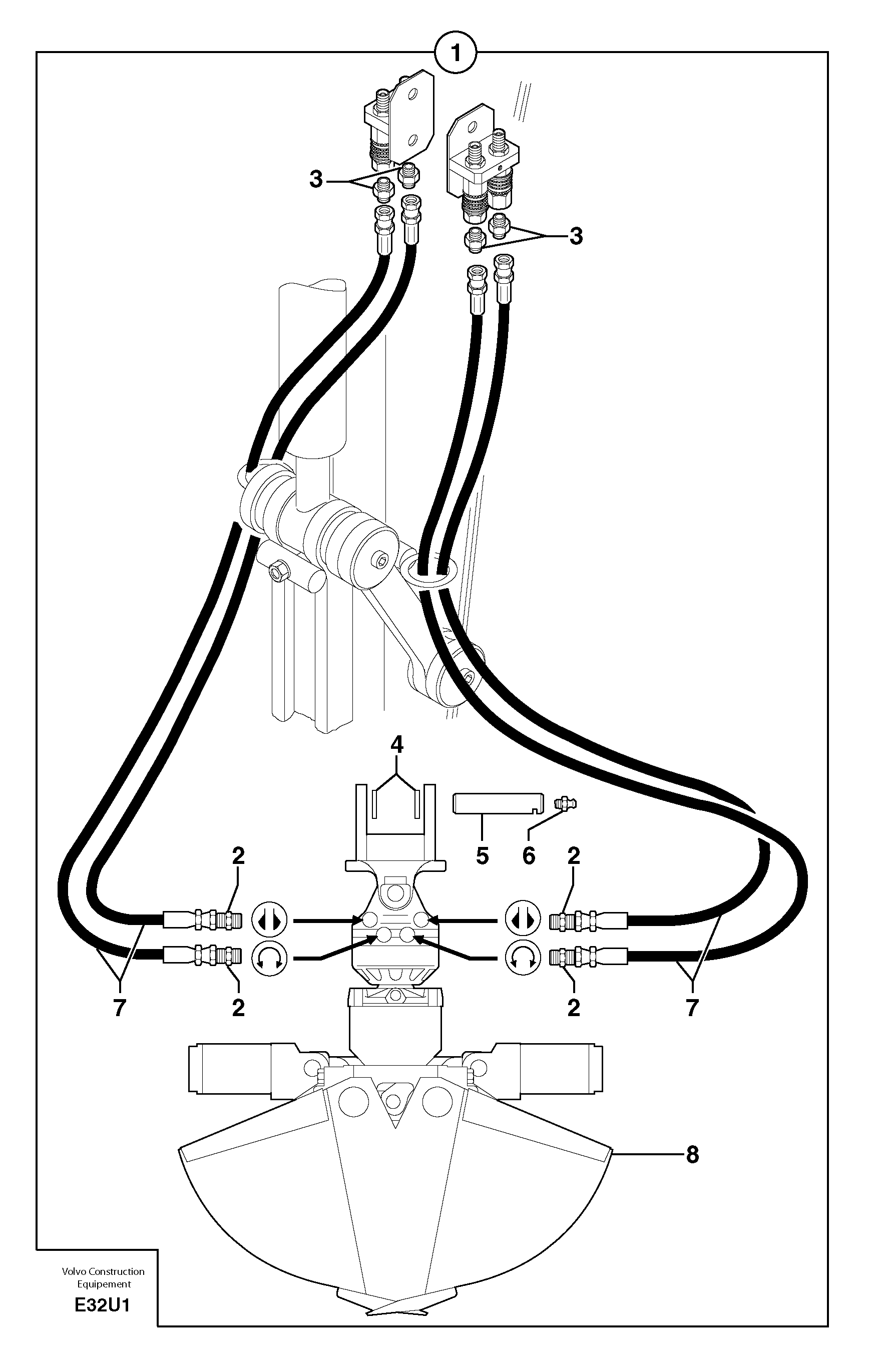 Схема запчастей Volvo EC70 - 2657 Hydr. circuit. ( grab jaw ) EC70 TYPE 233