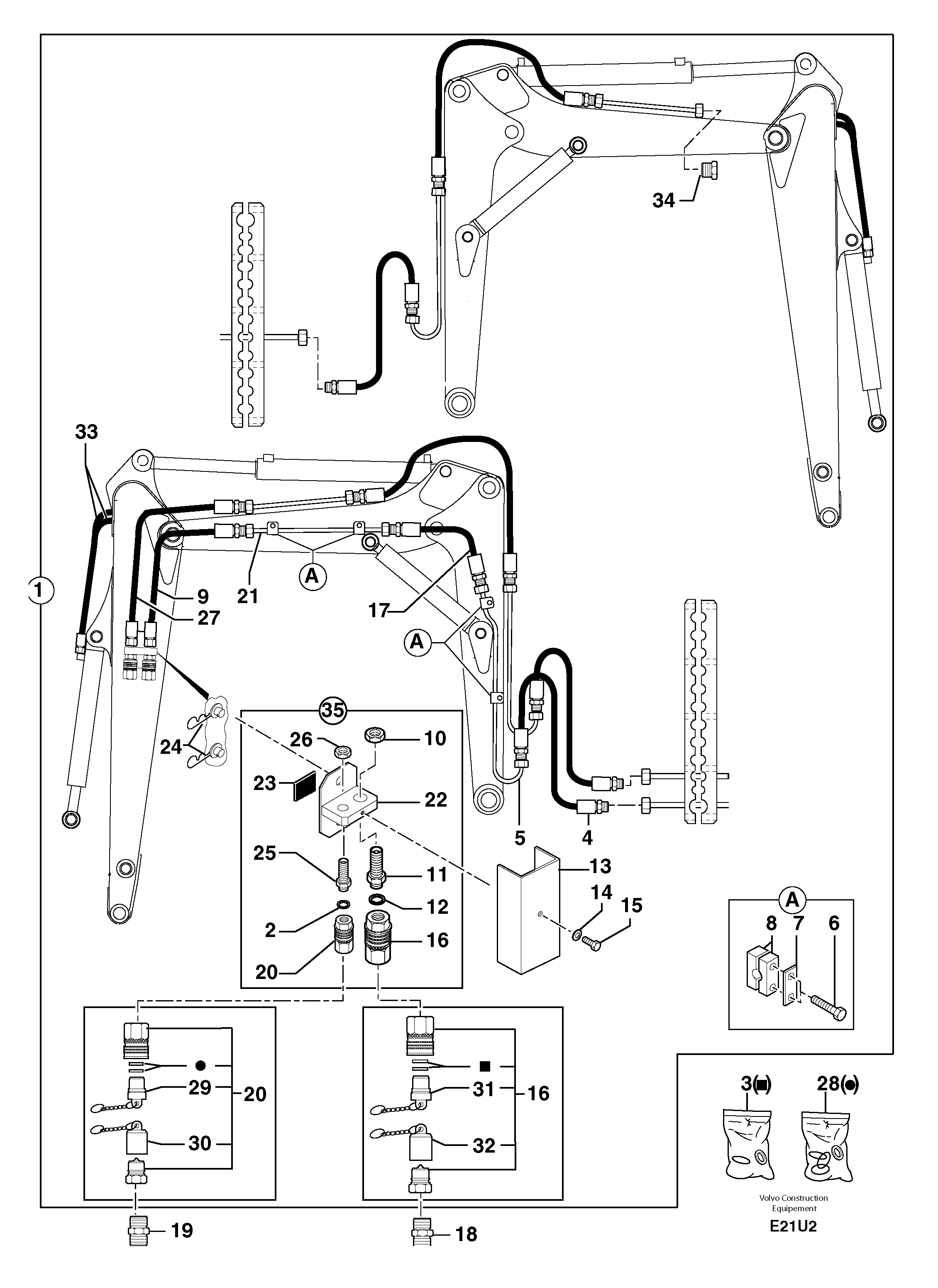 Схема запчастей Volvo EC70 - 105897 Hydraulic circuit ( accessories - 90 l/min ) EC70VV TYPE 233