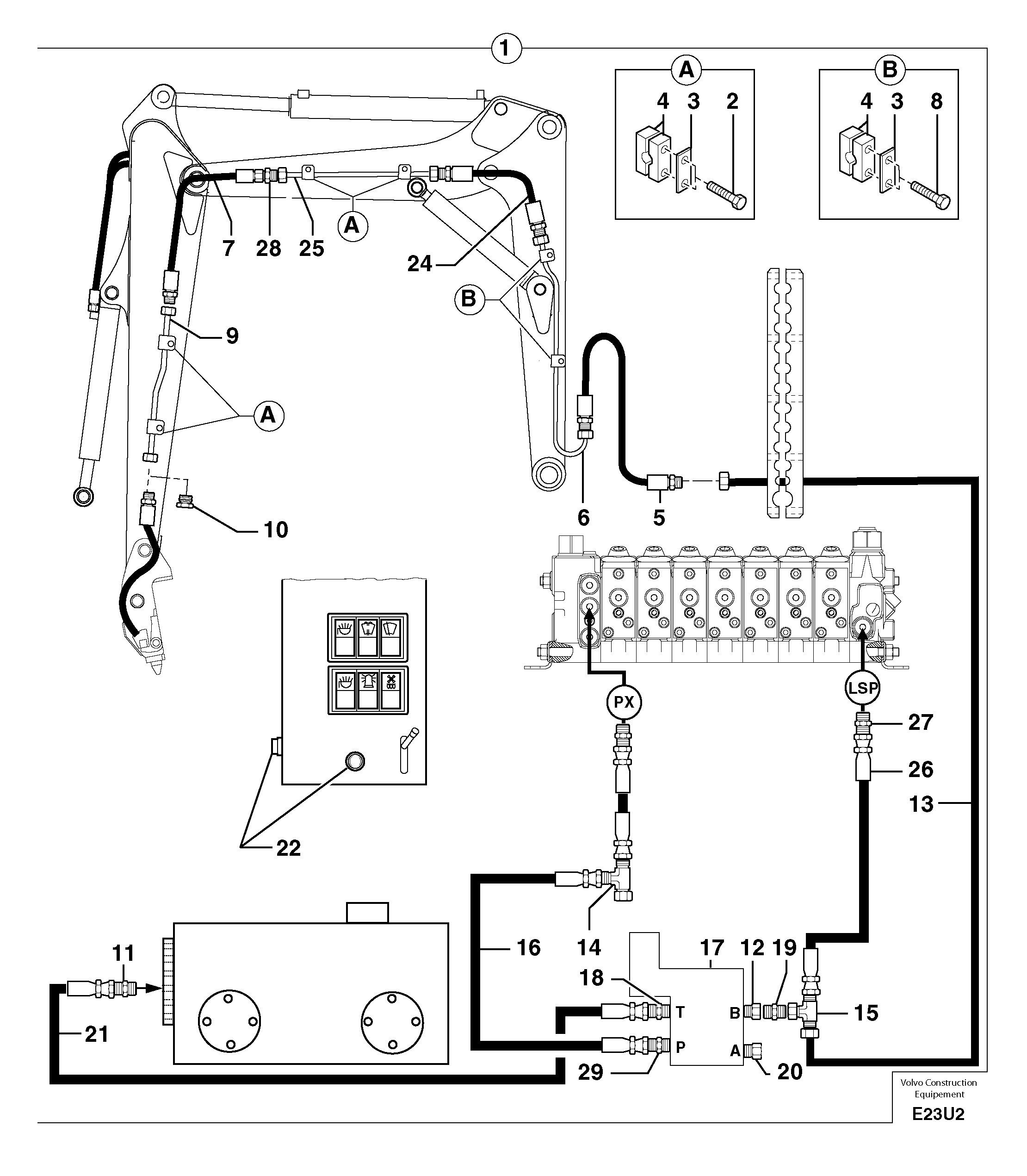 Схема запчастей Volvo EC70 - 97062 Hydraulic circuit ( snap-action attachment ) EC70VV TYPE 233