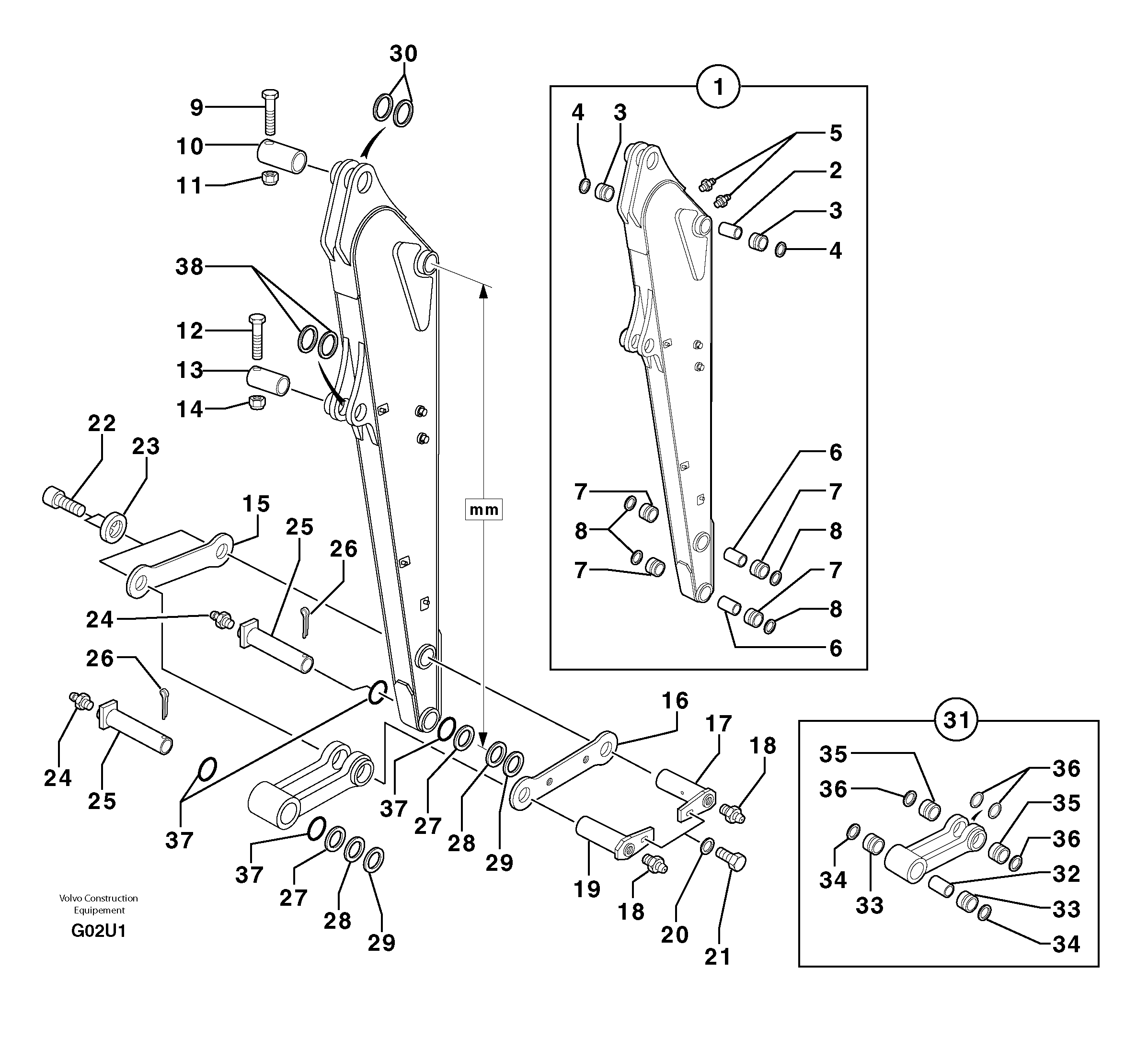 Схема запчастей Volvo EC70 - 3223 Dipper arm EC70VV TYPE 233