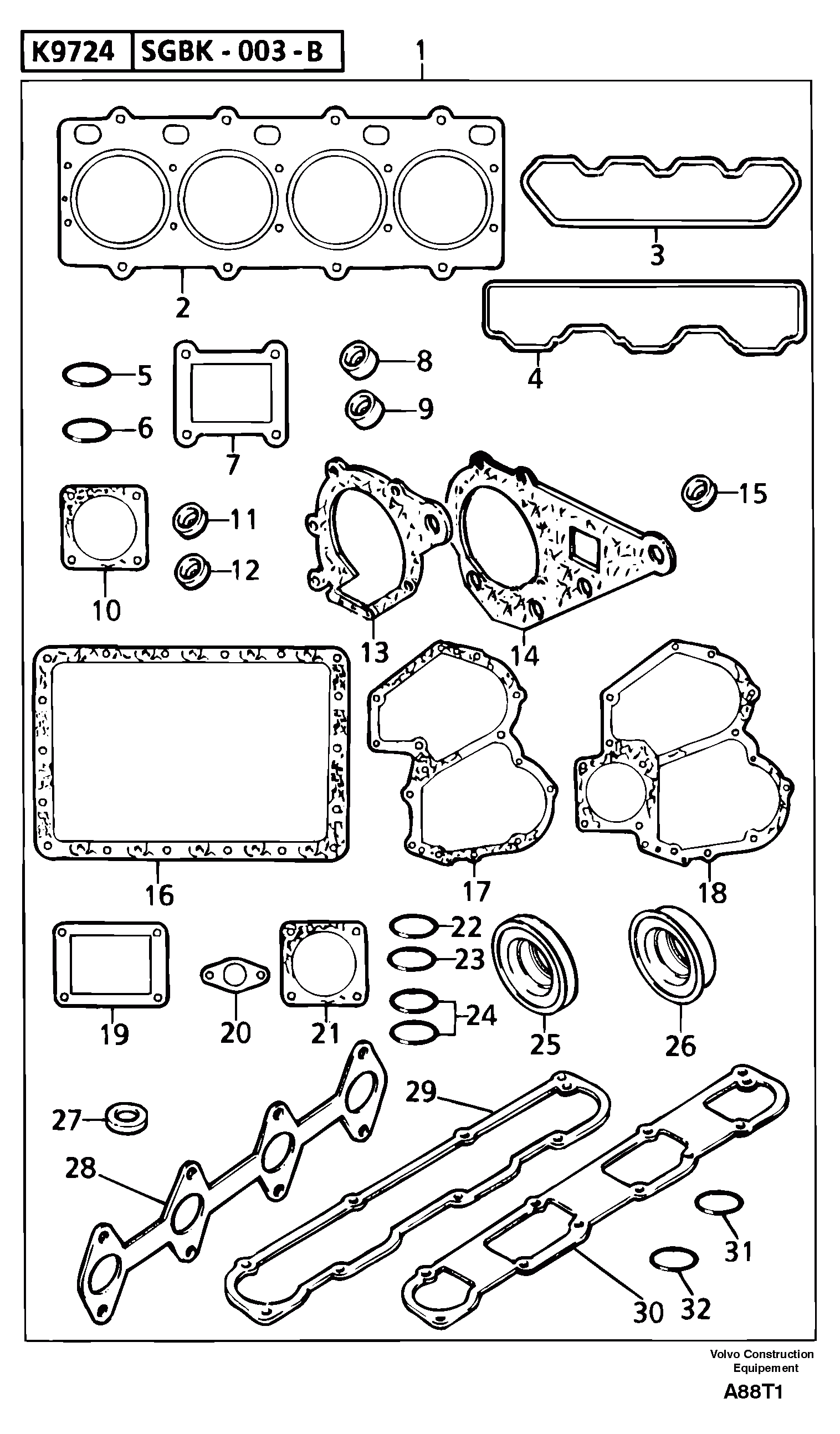 Схема запчастей Volvo EW50 - 97943 Engine gasket kit EW50VV TYPE 256