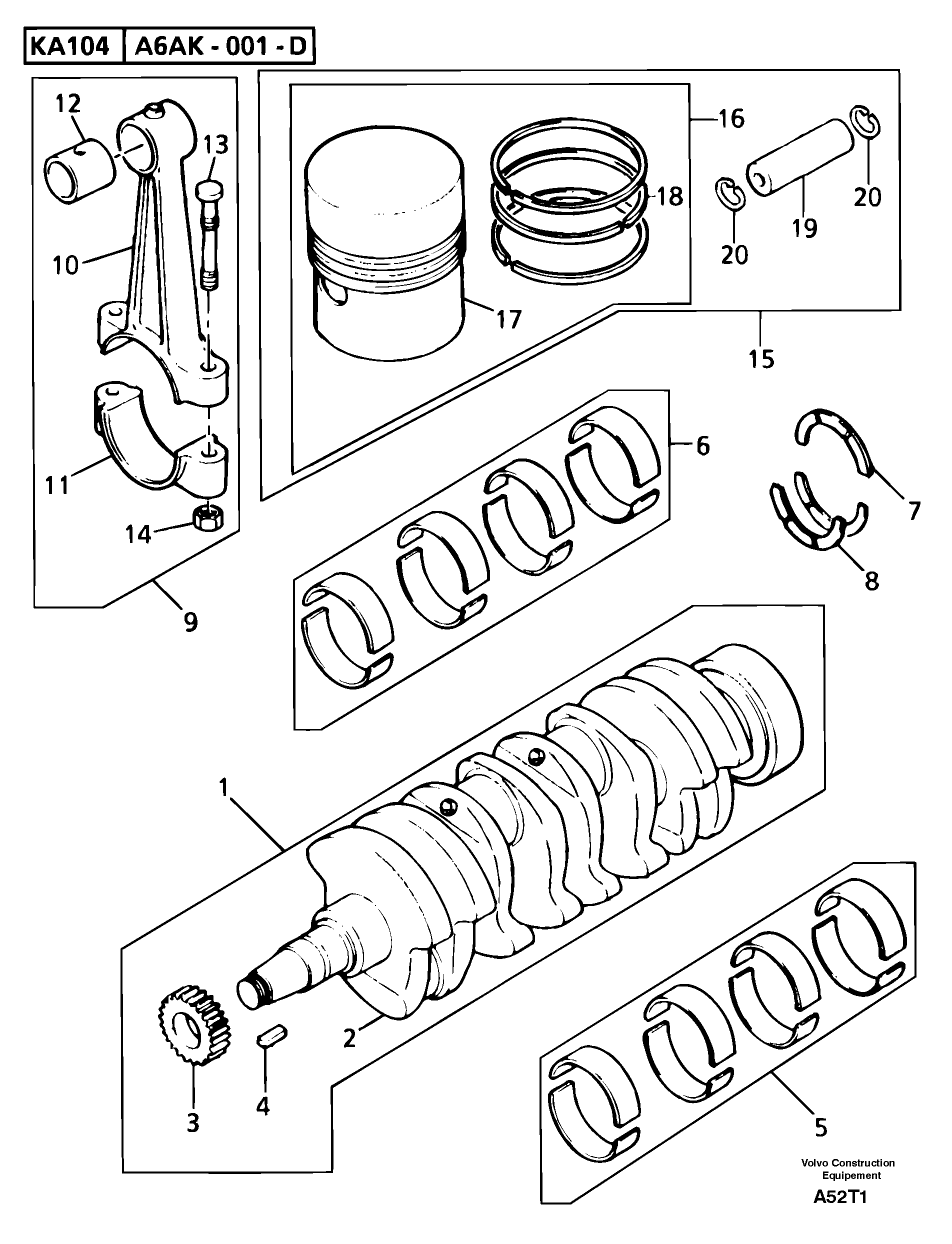 Схема запчастей Volvo EW50 - 105535 Crankshaft , pistons and connecting rods EW50VV TYPE 256