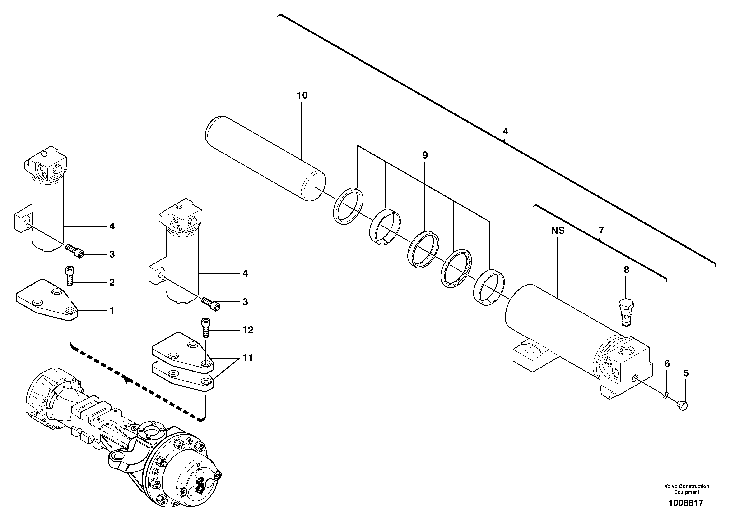 Схема запчастей Volvo EW50 - 30183 Oscillation lock cylinder EW50VV TYPE 256
