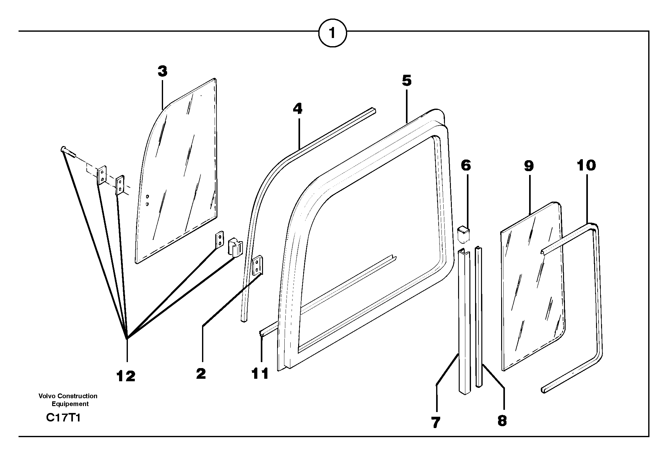 Схема запчастей Volvo EW50 - 30200 Cab : sliding window ( right ) EW50VV TYPE 256