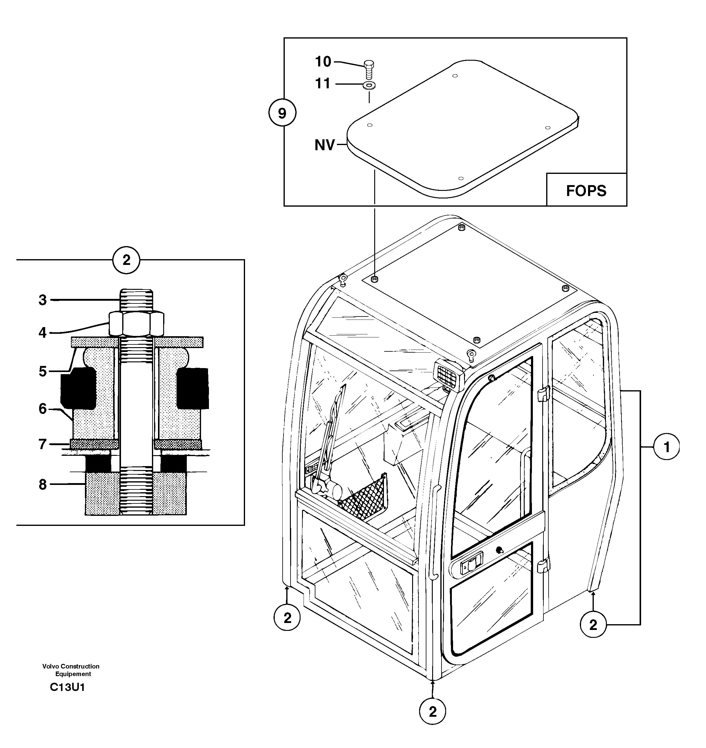 Схема запчастей Volvo EW70 - 7543 Equipped cabin EW70 TYPE 262