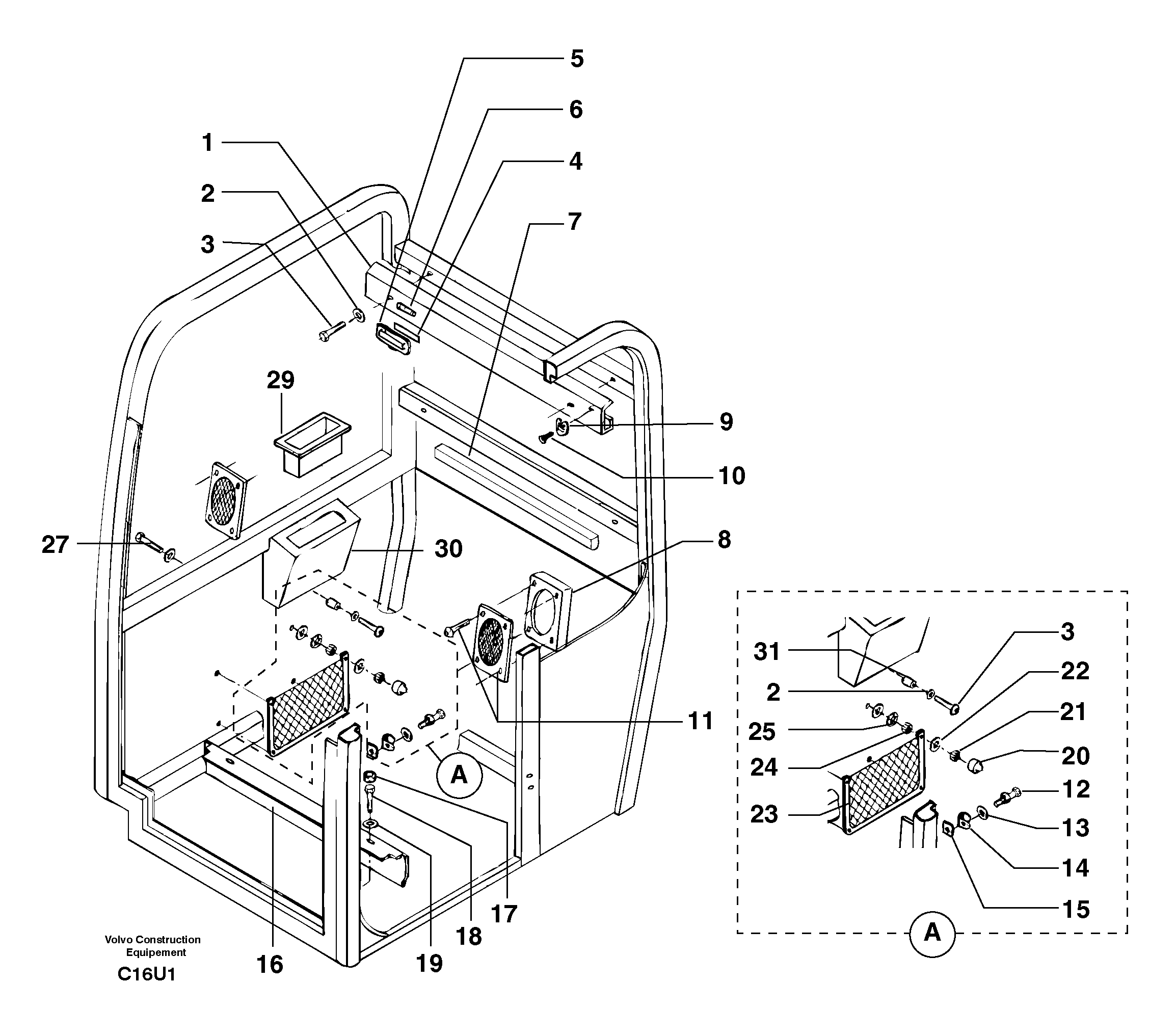 Схема запчастей Volvo EW70 - 9040 Cab : accessories EW70 TYPE 262