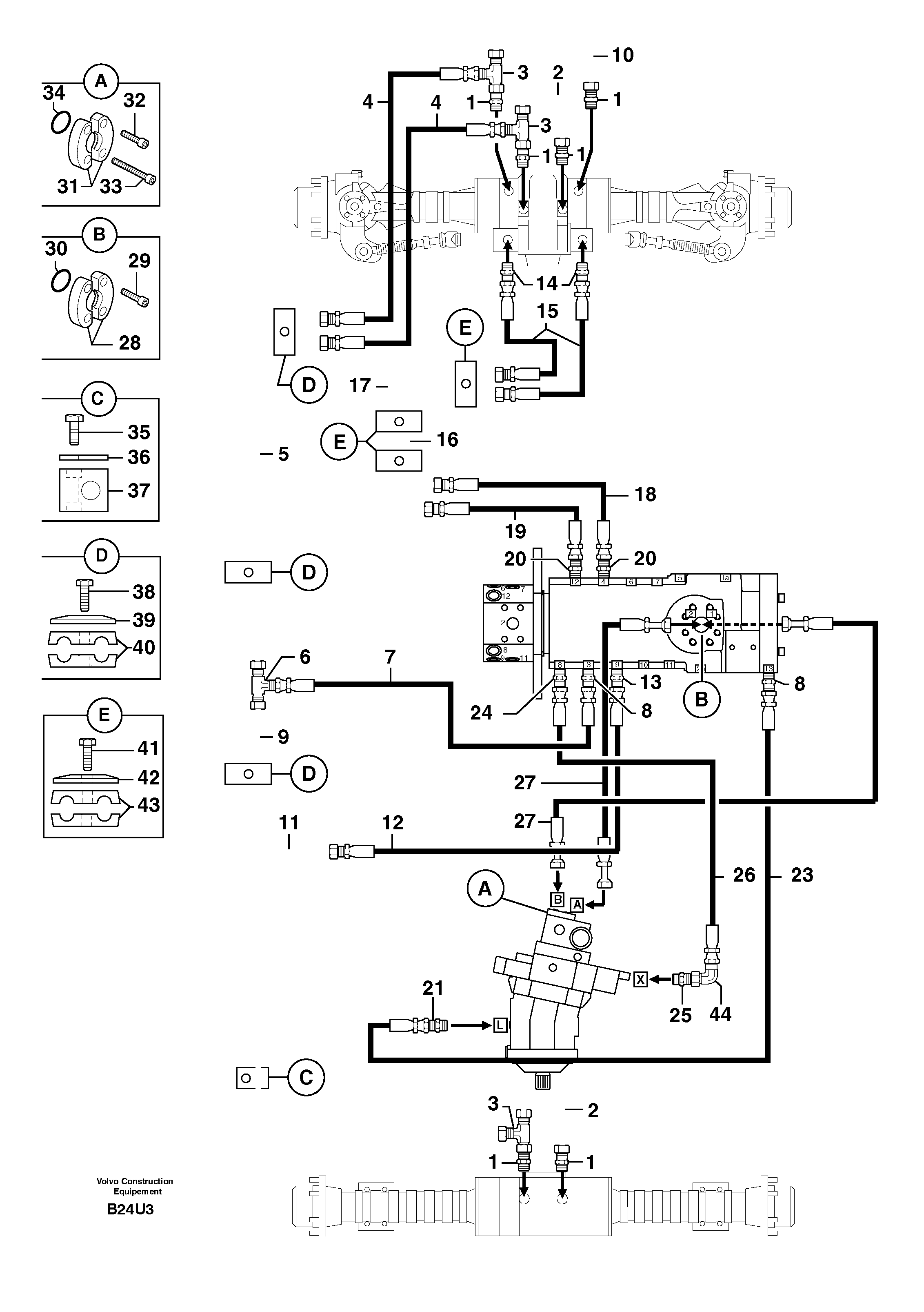 Схема запчастей Volvo EW70 - 105660 Hydr. circuit ( transmission ) EW70 TYPE 262