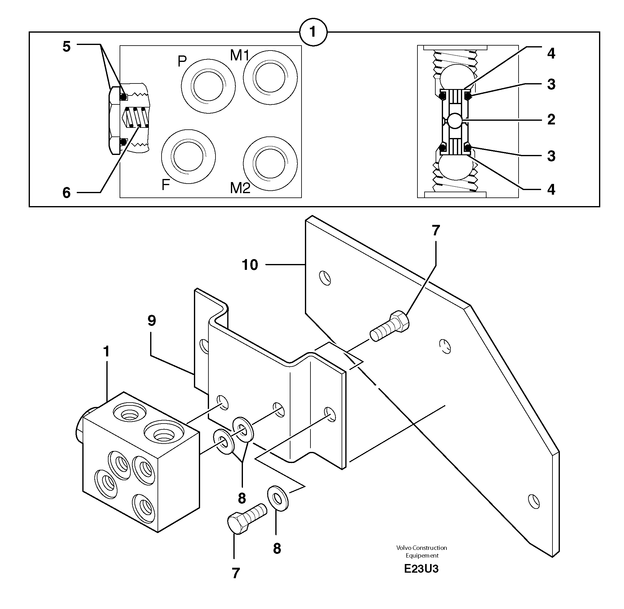Схема запчастей Volvo EW70 - 35646 Hydraulic block EW70 TYPE 262