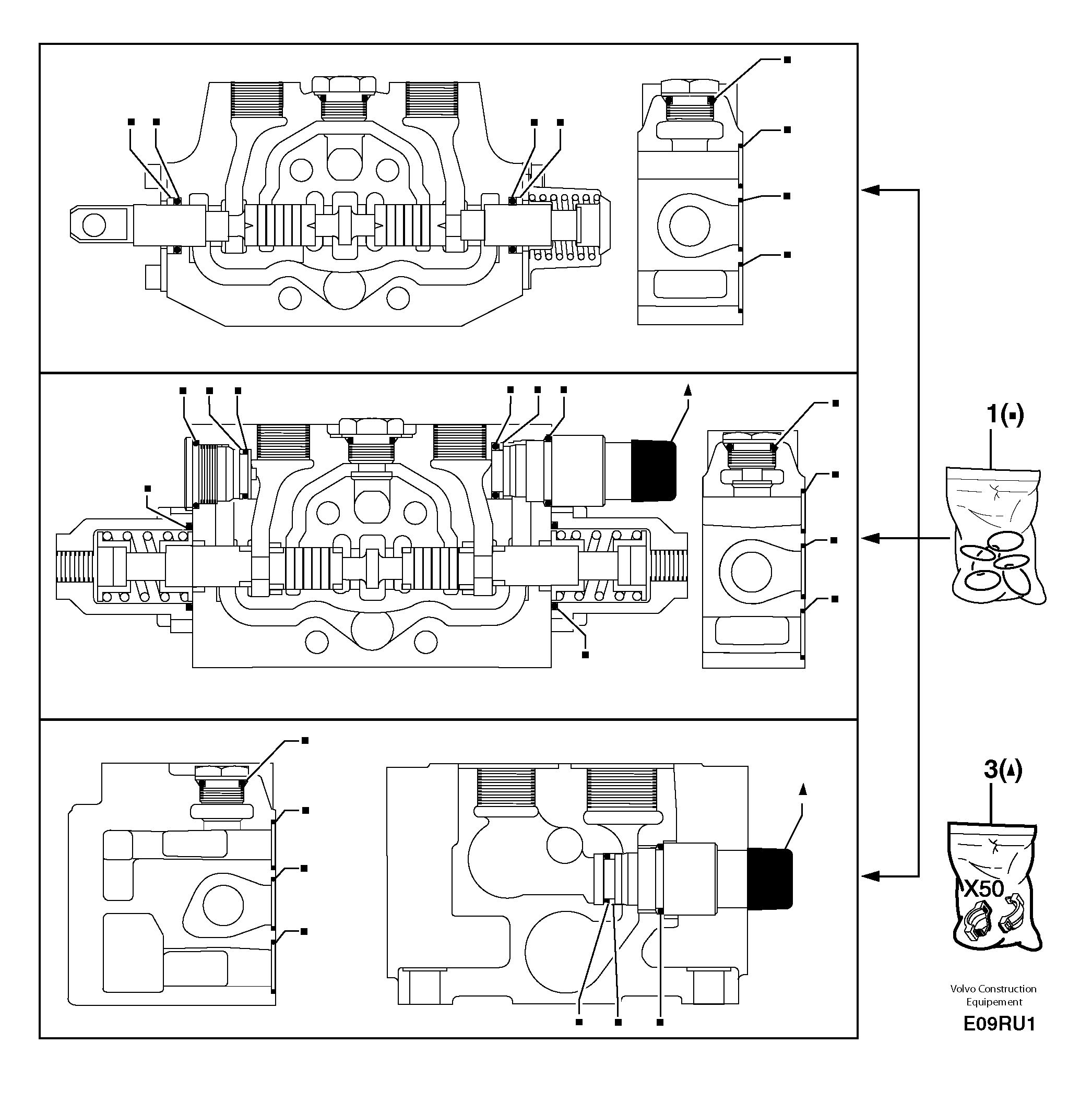 Схема запчастей Volvo EW70 - 5502 Control valve : seal (kit) for complete element EW70 TYPE 262