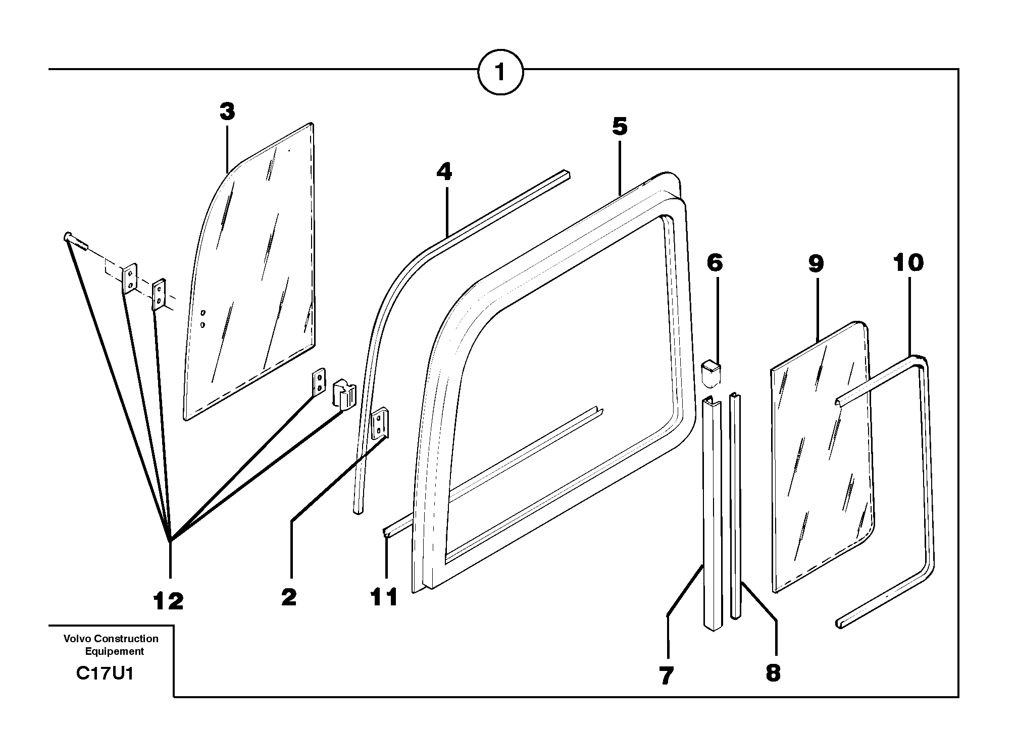 Схема запчастей Volvo EW70 - 7584 Cab : sliding window ( right ) EW70VV TYPE 262
