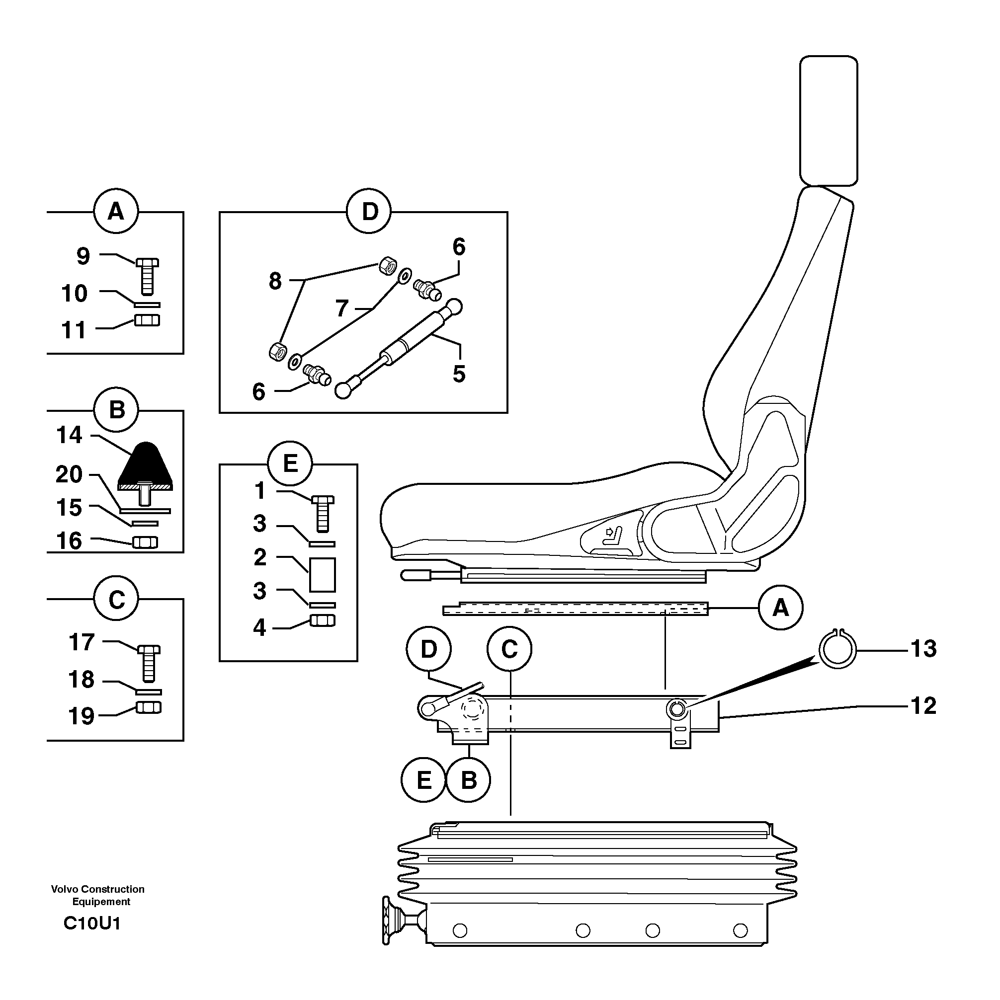 Схема запчастей Volvo EW70 - 10070 Suspended seat ( holding fixture ) EW70VV TYPE 262