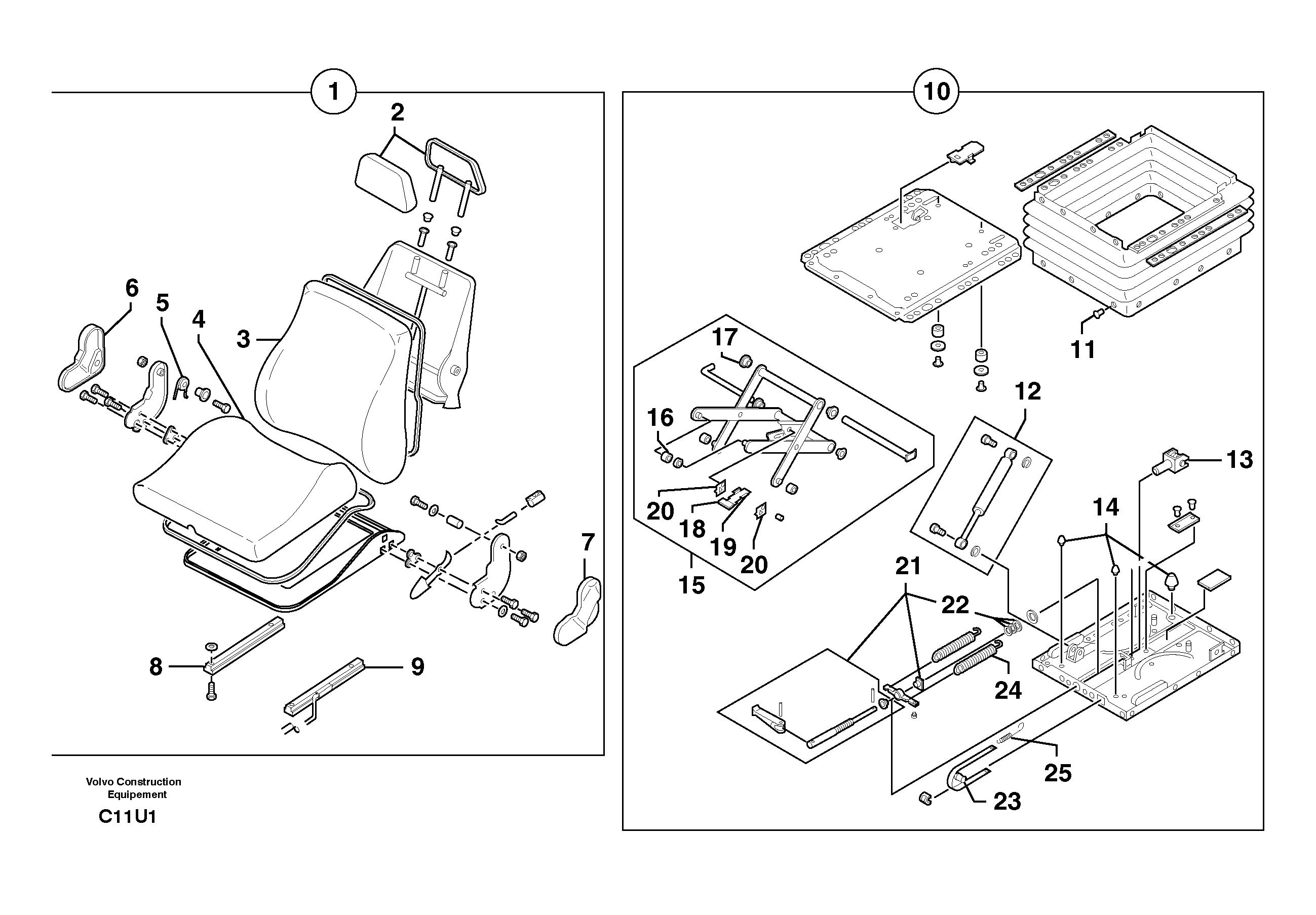 Схема запчастей Volvo EW70 - 10076 Suspended seat EW70VV TYPE 262