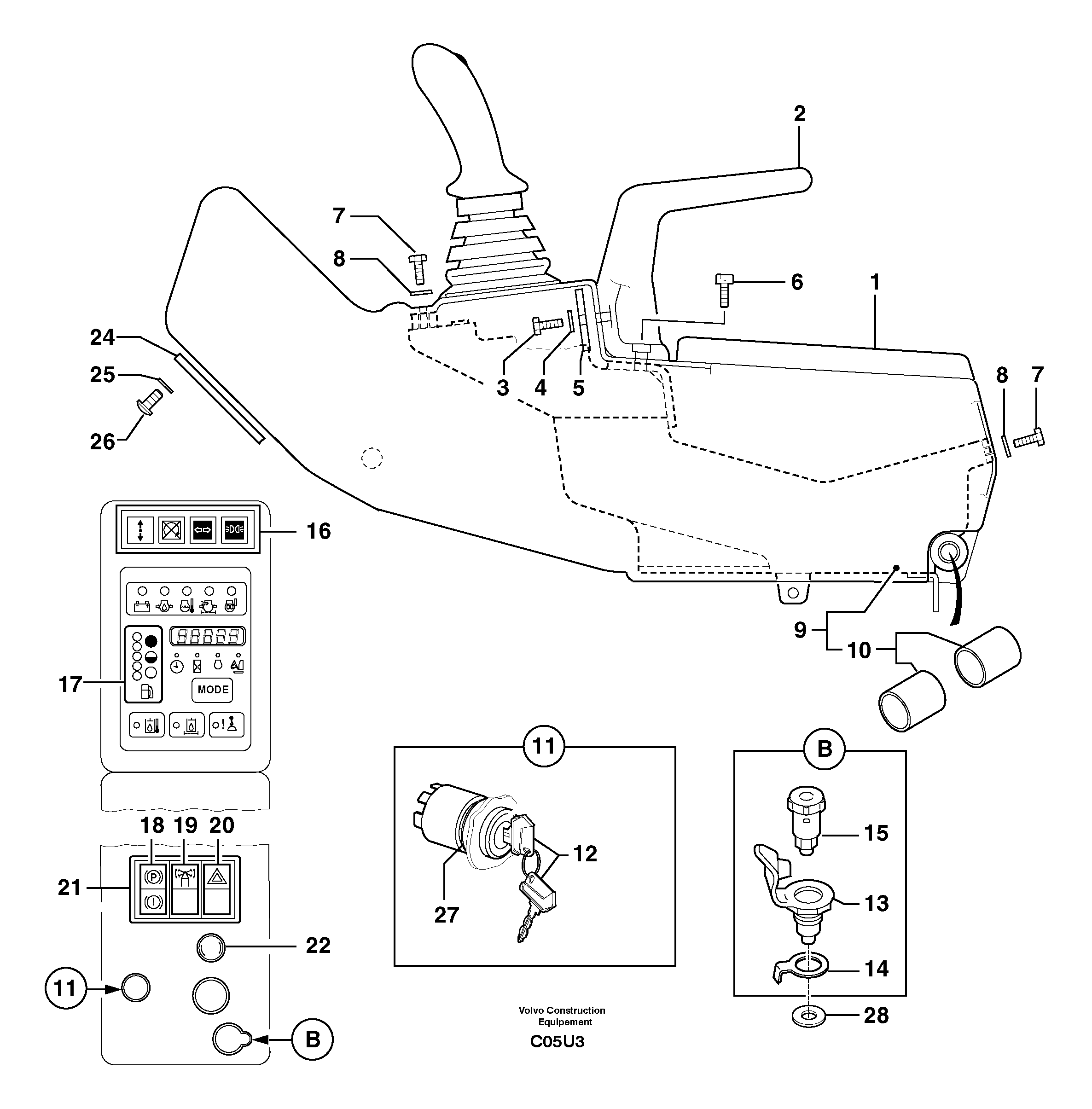 Схема запчастей Volvo EW70 - 97703 Operators station : instrument panel ( right ) EW70VV TYPE 262