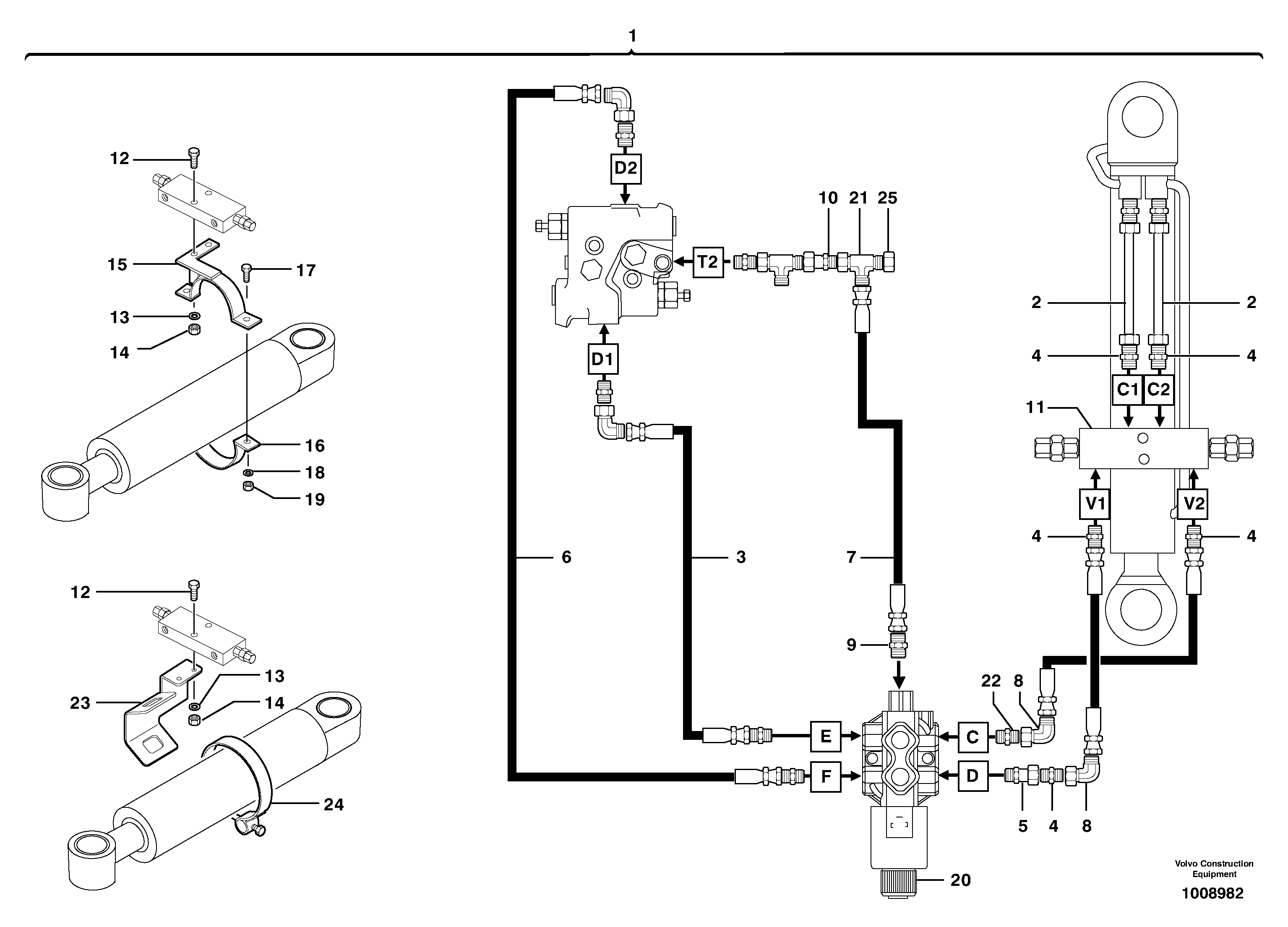 Схема запчастей Volvo EW70 - 102587 Hydraulic circuit ( balancing valve / offset cylinder ) EW70VV TYPE 262