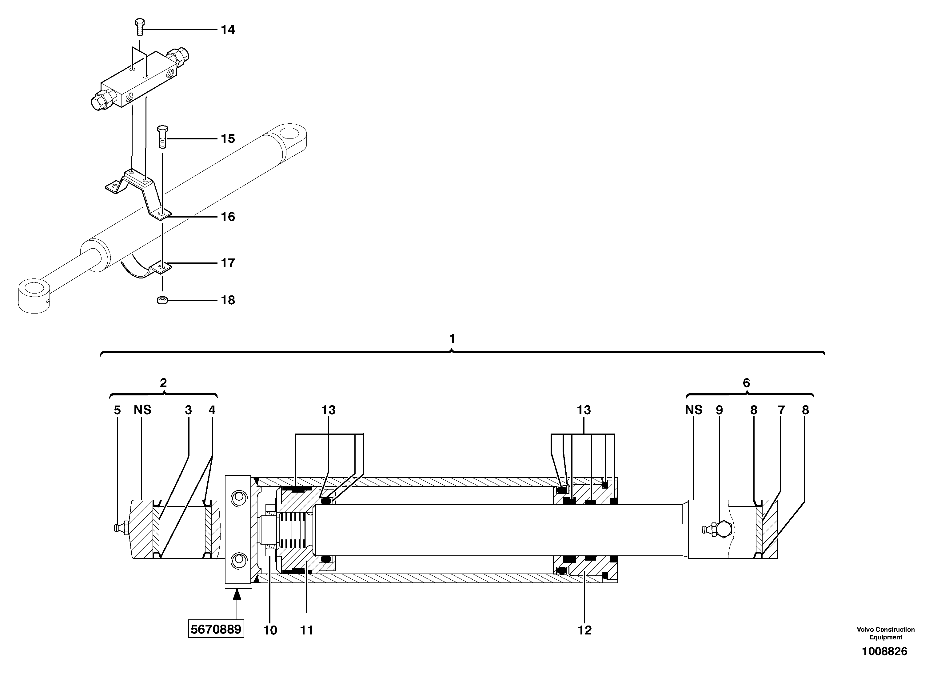 Схема запчастей Volvo EW70 - 13481 Dozer blade cylinder / stabiliser cylinder EW70 TYPE 262