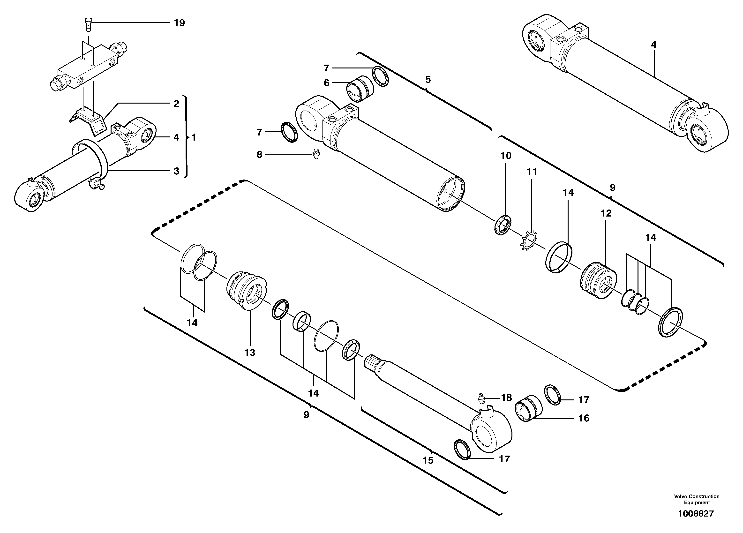 Схема запчастей Volvo EW70 - 13482 Dozer blade cylinder / stabiliser cylinder EW70 TYPE 262