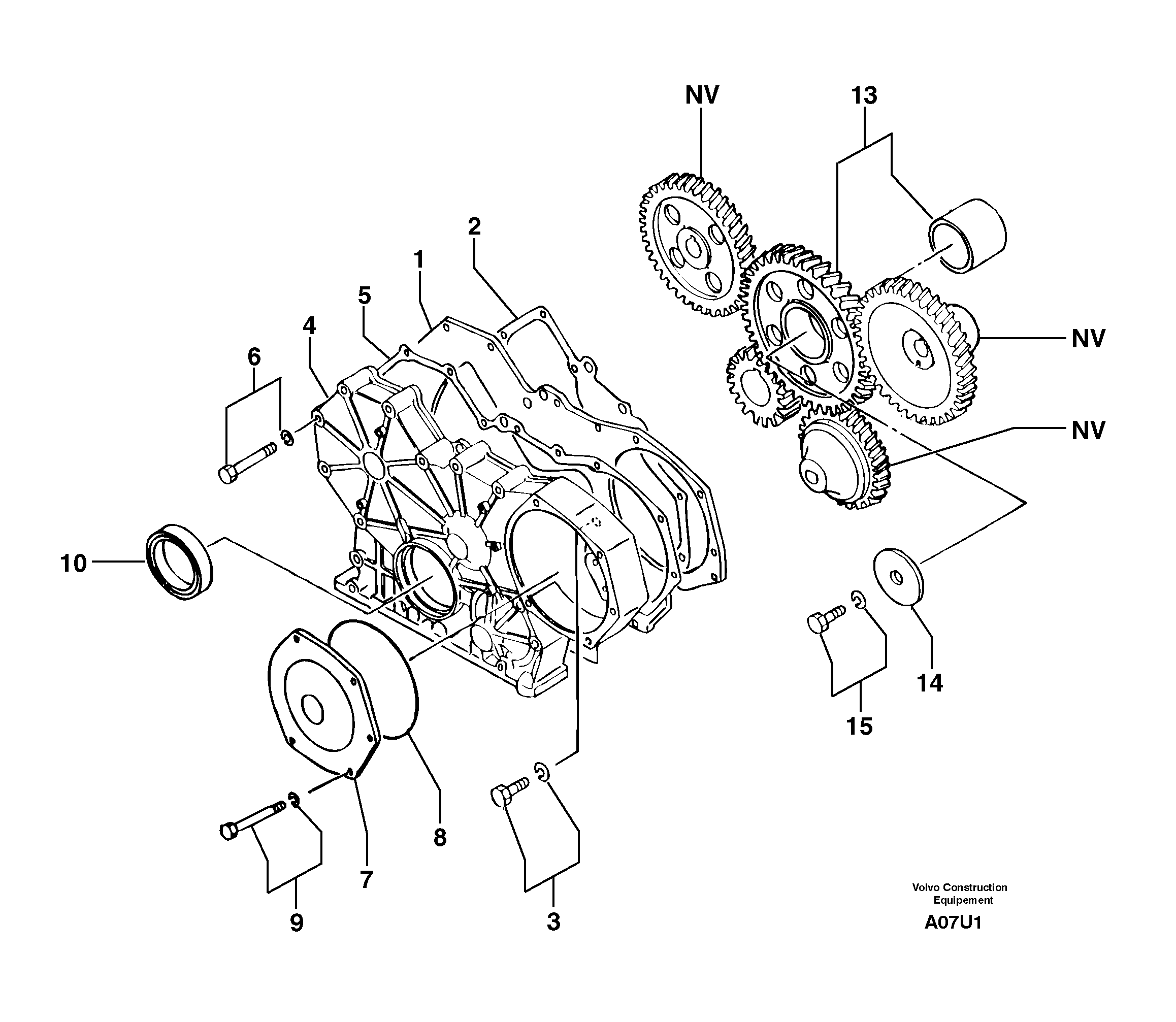 Схема запчастей Volvo EW70 - 10960 Timing gear casing EW70VV TYPE 262