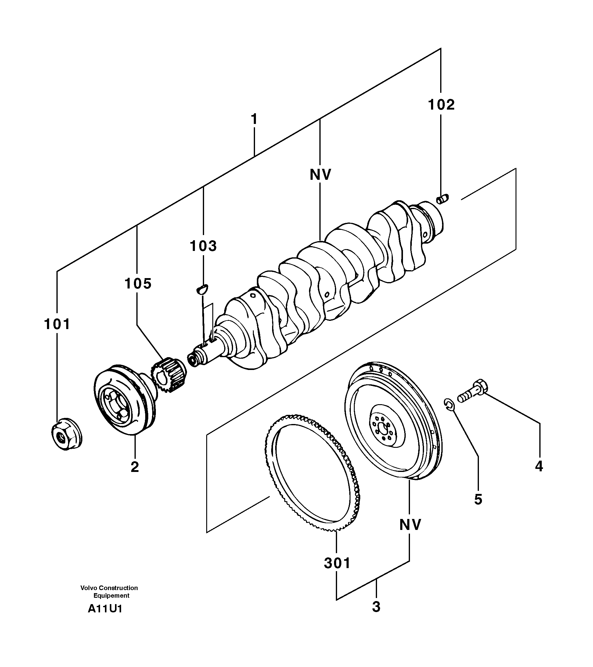 Схема запчастей Volvo EW70 - 3437 Crankshaft / flywheel EW70 TYPE 262
