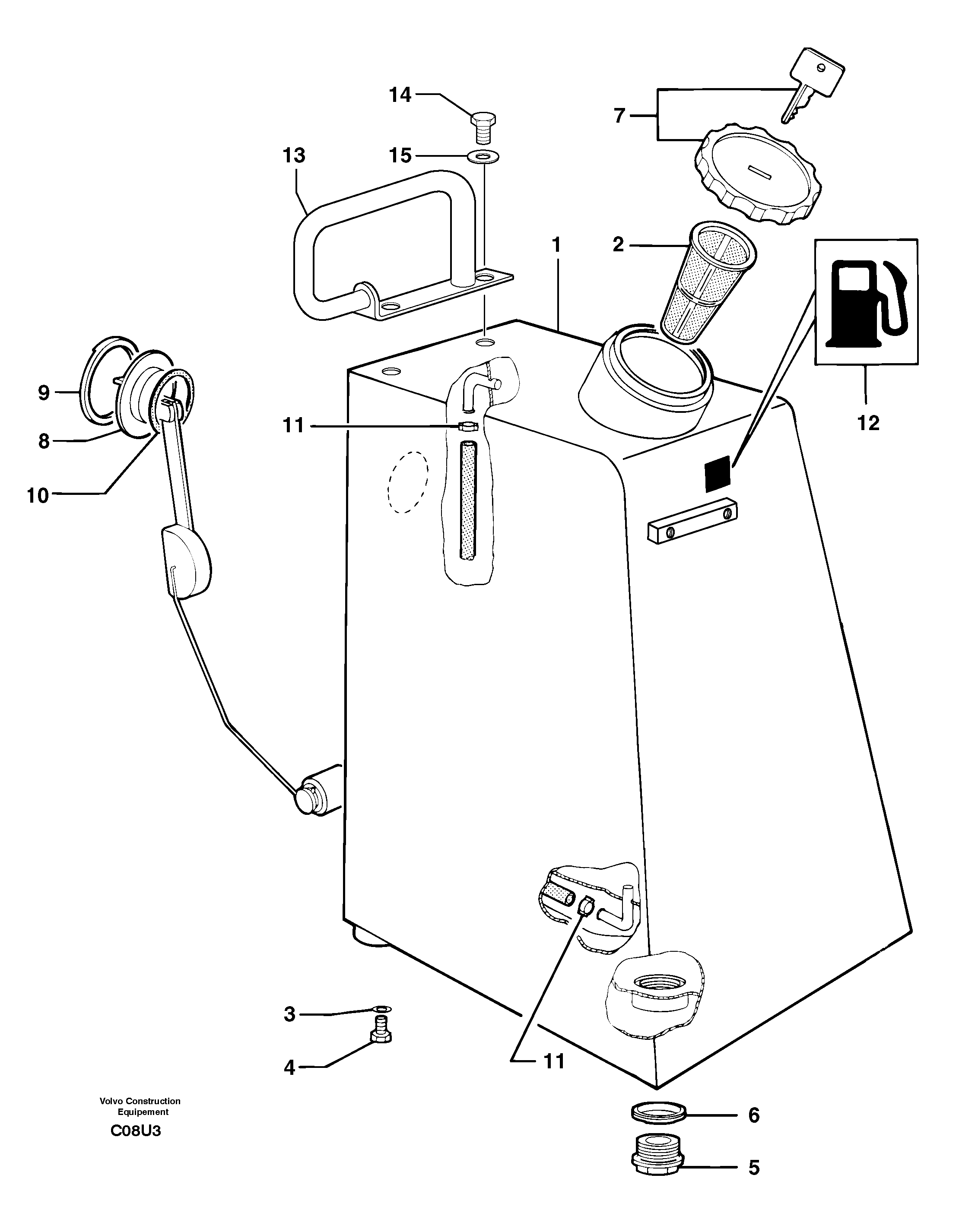 Схема запчастей Volvo EW70 - 3443 Gas-oil tank EW70 TYPE 262