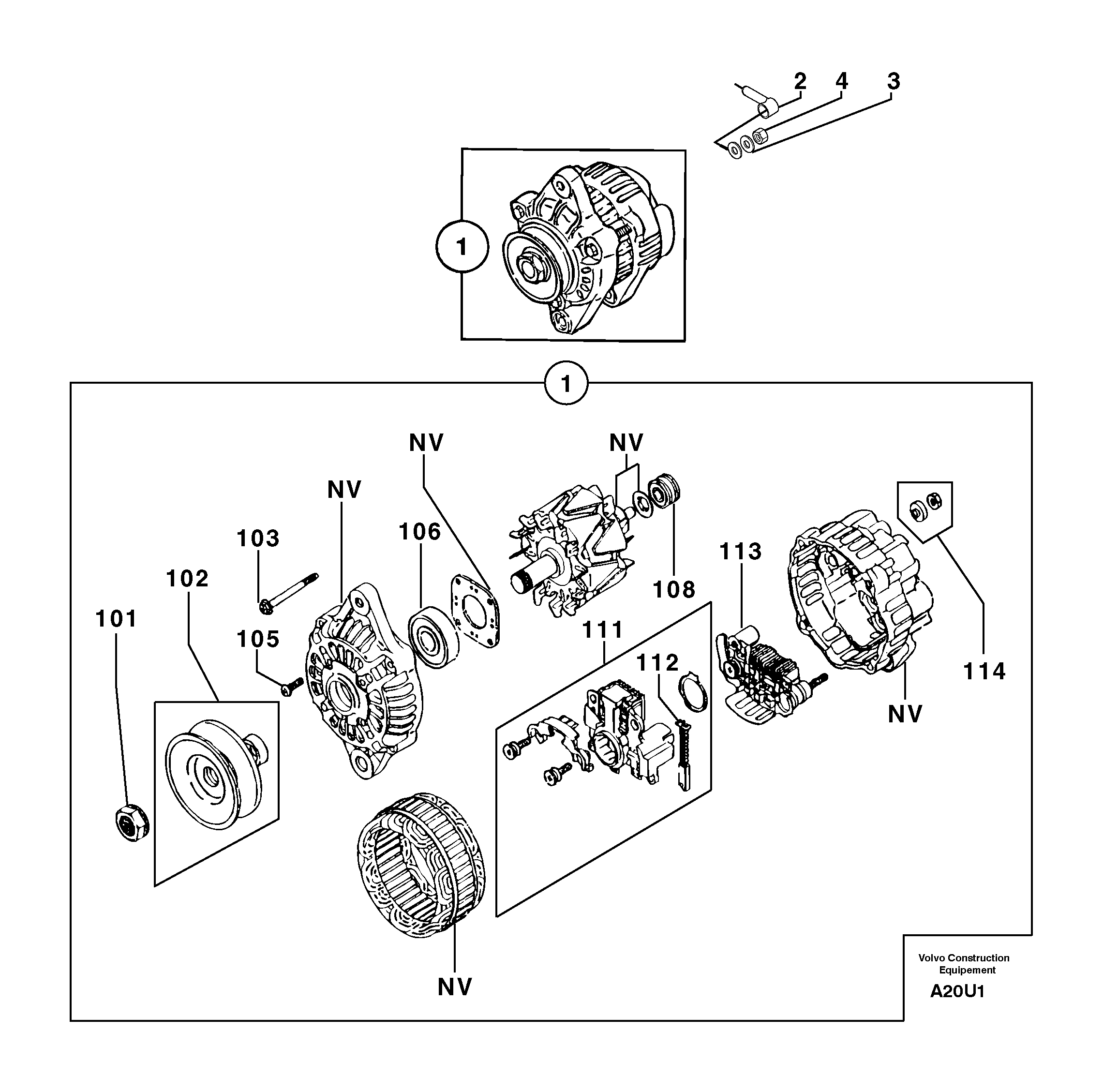 Схема запчастей Volvo EW70 - 14489 Alternator EW70VV TYPE 262