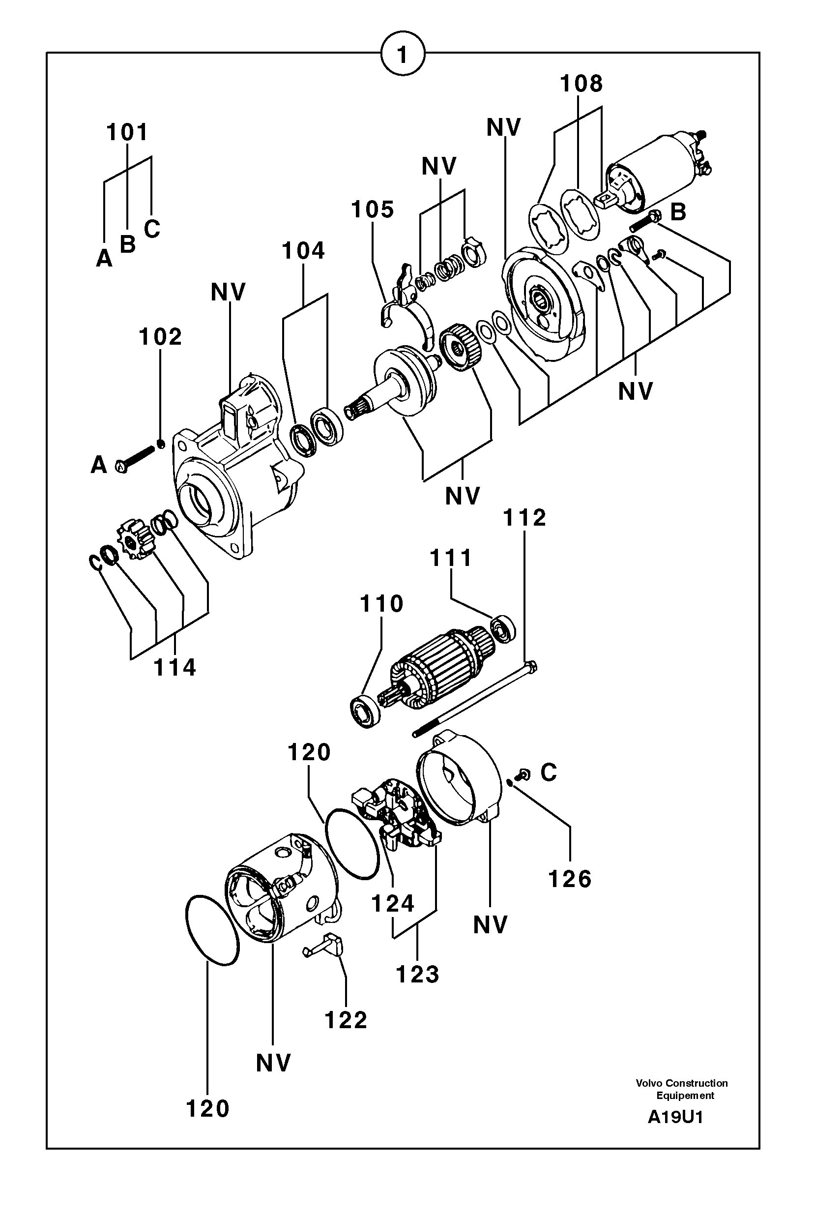 Схема запчастей Volvo EW70 - 14490 Starter motor EW70VV TYPE 262