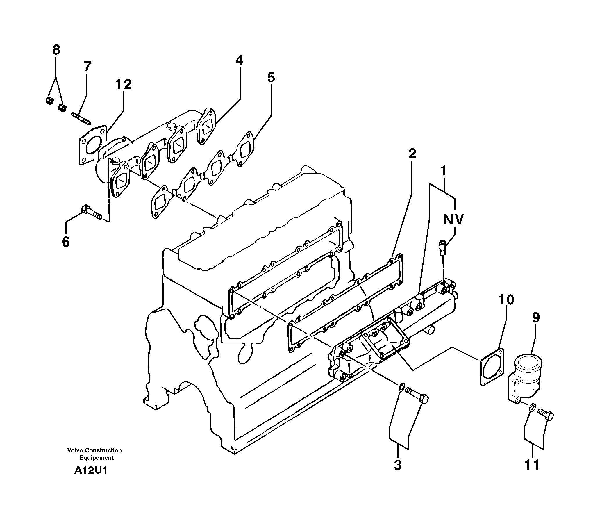 Схема запчастей Volvo EW70 - 3482 Exhaust manifold / intake EW70 TYPE 262