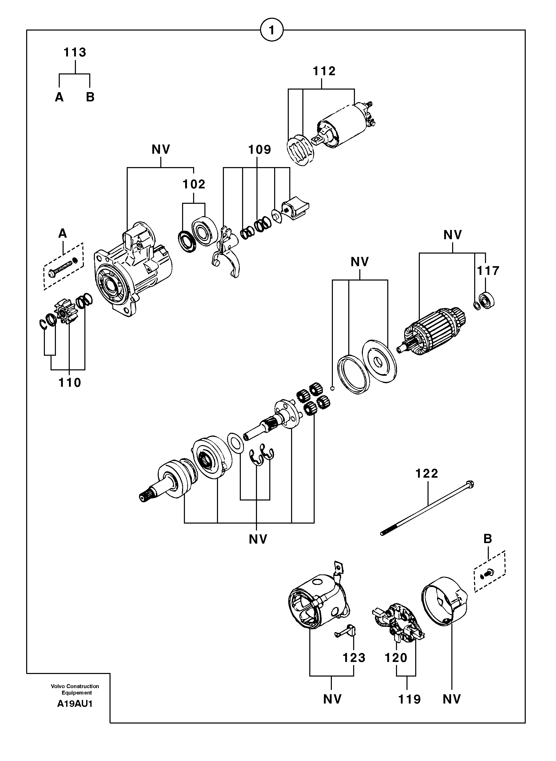 Схема запчастей Volvo EW70 - 3493 Starter motor EW70 TYPE 262